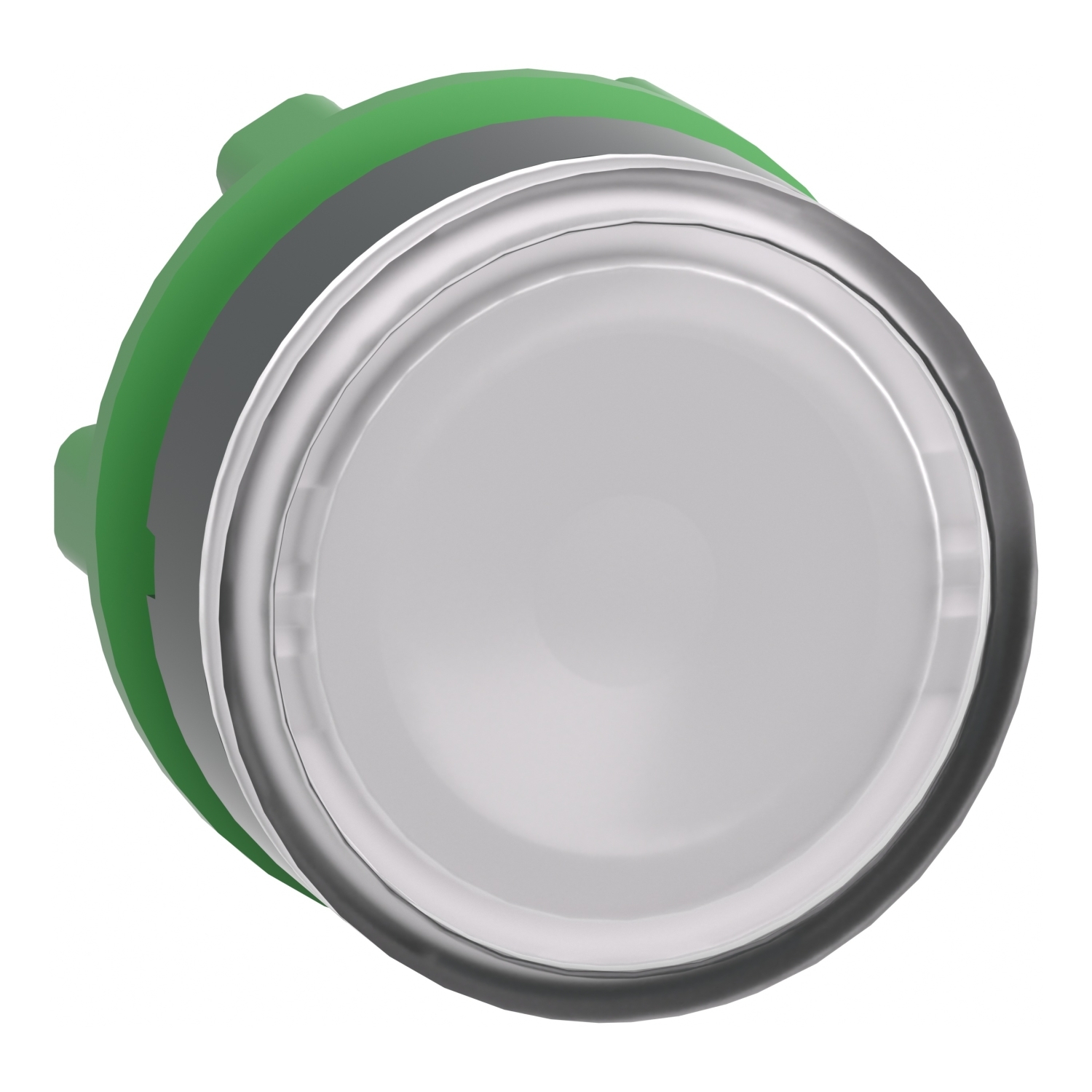 Head for illuminated push button, Harmony XB5, plastic, white flush, 22mm, universal LED, for insetion of legend