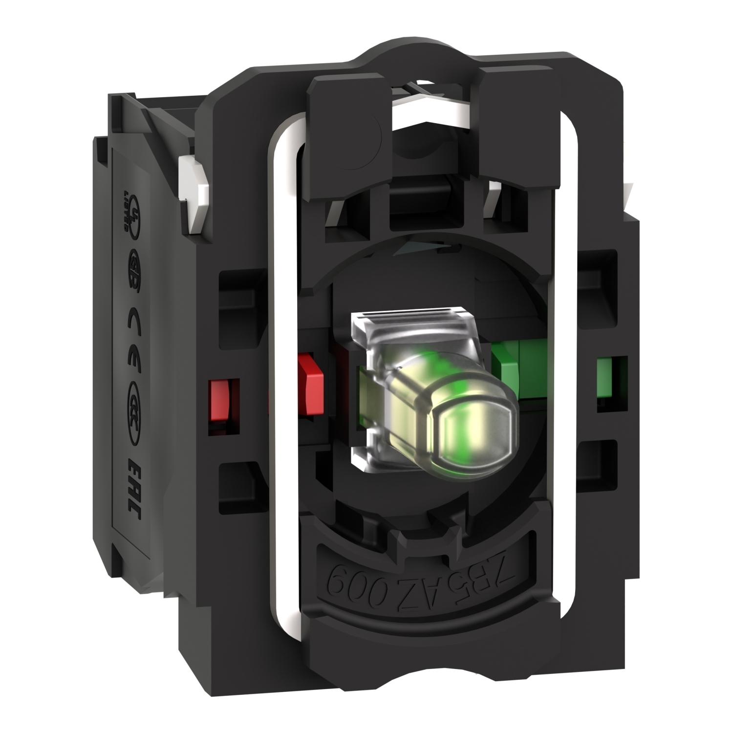 Complete body contact assembly and light block, Harmony XB5, XB4, with body fixing collar, universal LED, 110...120V, 1NO + 1NC