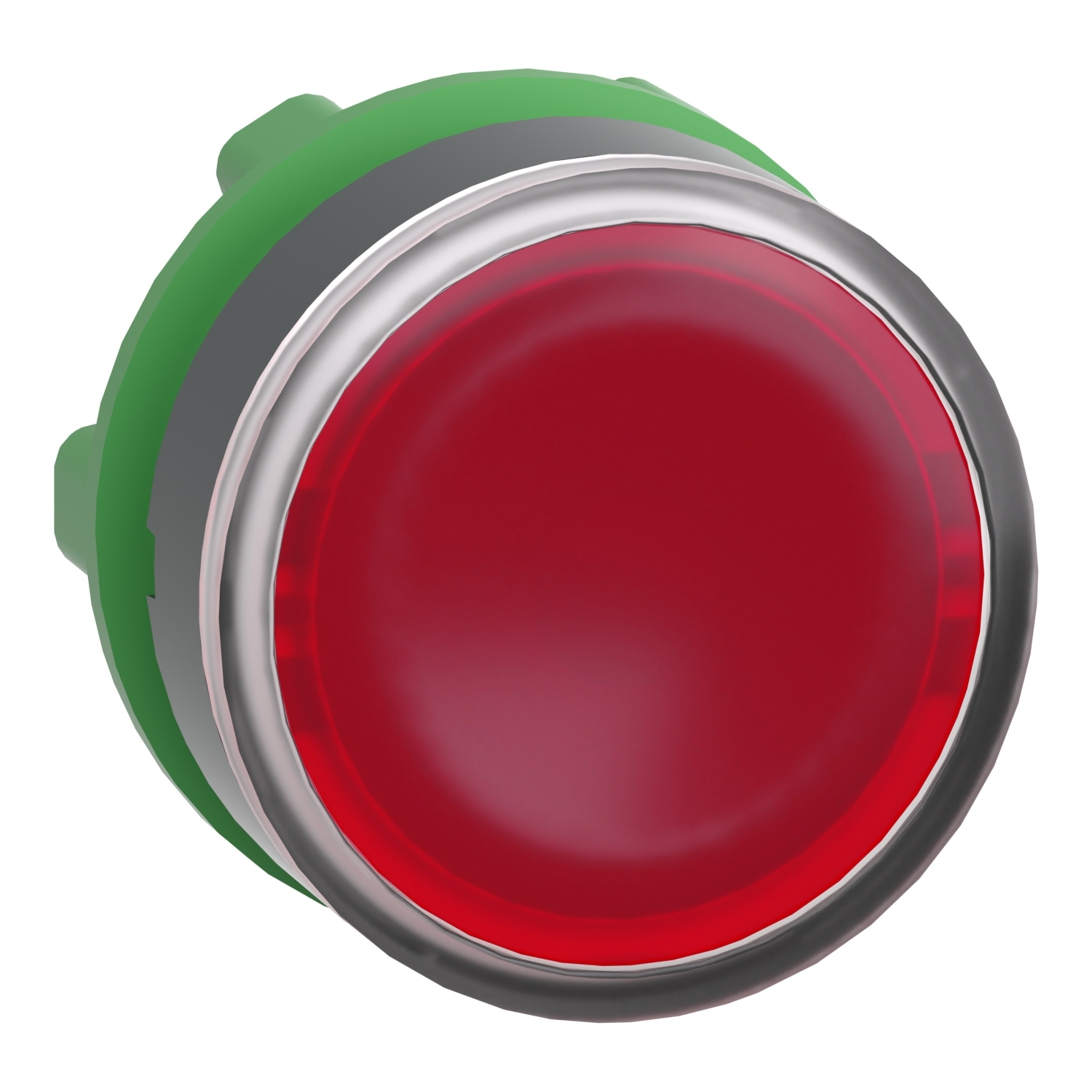 Head for illuminated push button, Harmony XB5, plastic, red flush, 22mm, universal LED, spring return, plain lens