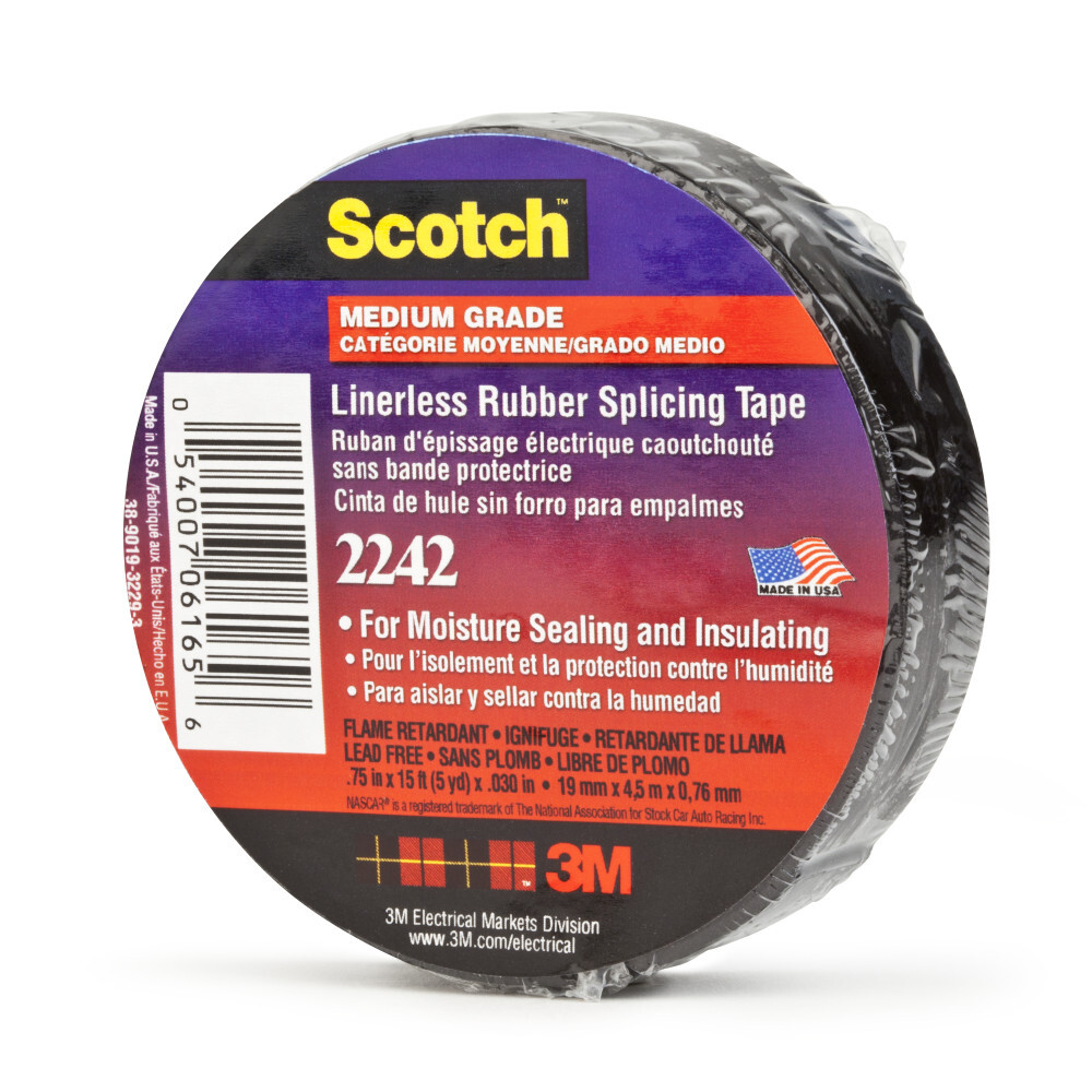 7000058491 Linerless Rubber Electrical Tape 2242, 3/4 inch x 15 ft, Black