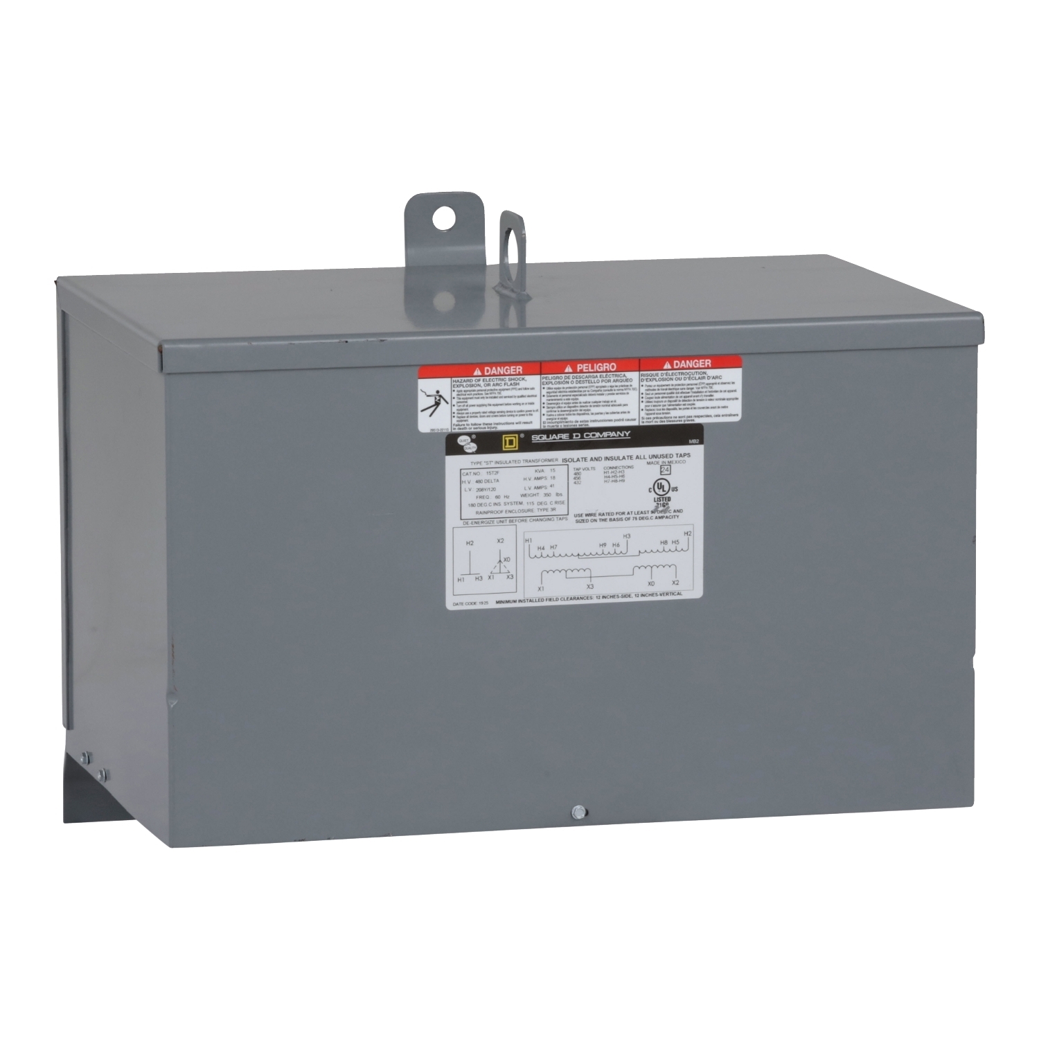 Transformer, dry type, encapsulated, 15kVA, 3 phase, 480V primary, 208Y/120V secondary, 14C, 115C rise [TAA]