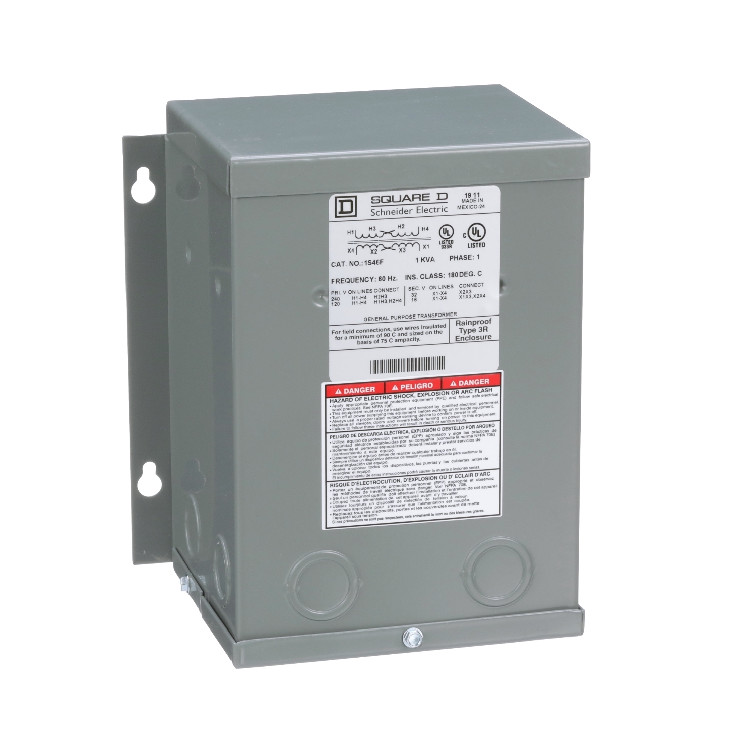 Transformer, buck boost, encapsulated, 1kVA, 1 phase, 120x240V primary, 16/32V secondary, NEMA 3R, 115C rise