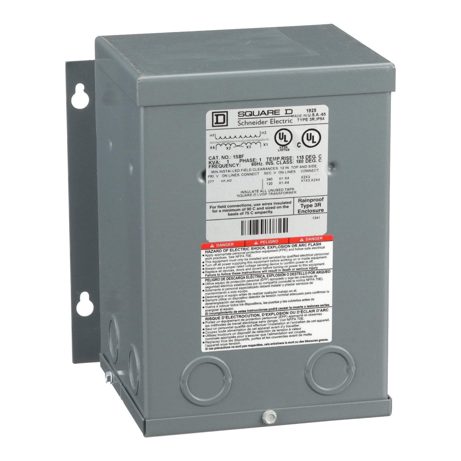 Transformer, dry type, encapsulated, 1kVA, 1 phase, 277V primary, 120/240V secondary, 7A, 115C rise [TAA]