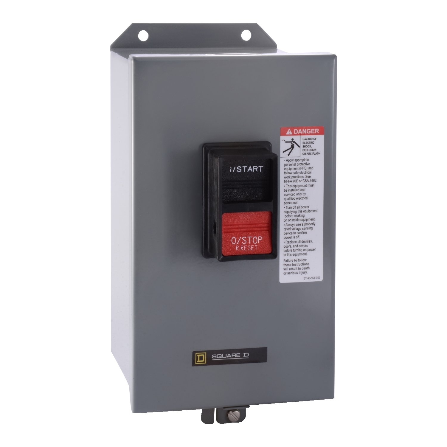 Manual starter, integral horsepower,  NEMA M1, 600VAC, 2 pole, 3HP at 230VAC, 1 phase, no indicator, NEMA 12