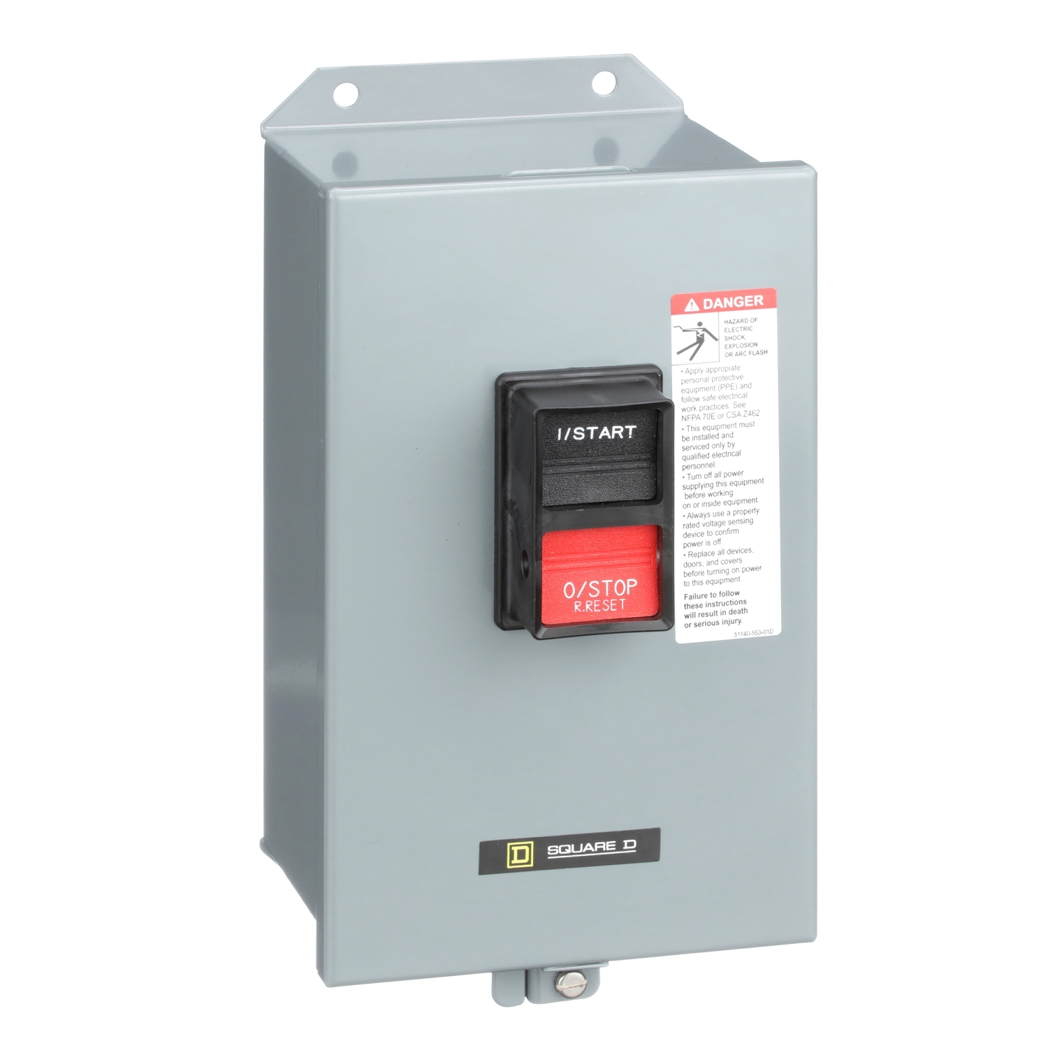 Manual Starter, integral horsepower,  NEMA M1P, 600 VAC, 2 pole, 5 HP at 230 VAC, single phase, no indicator, NEMA 12