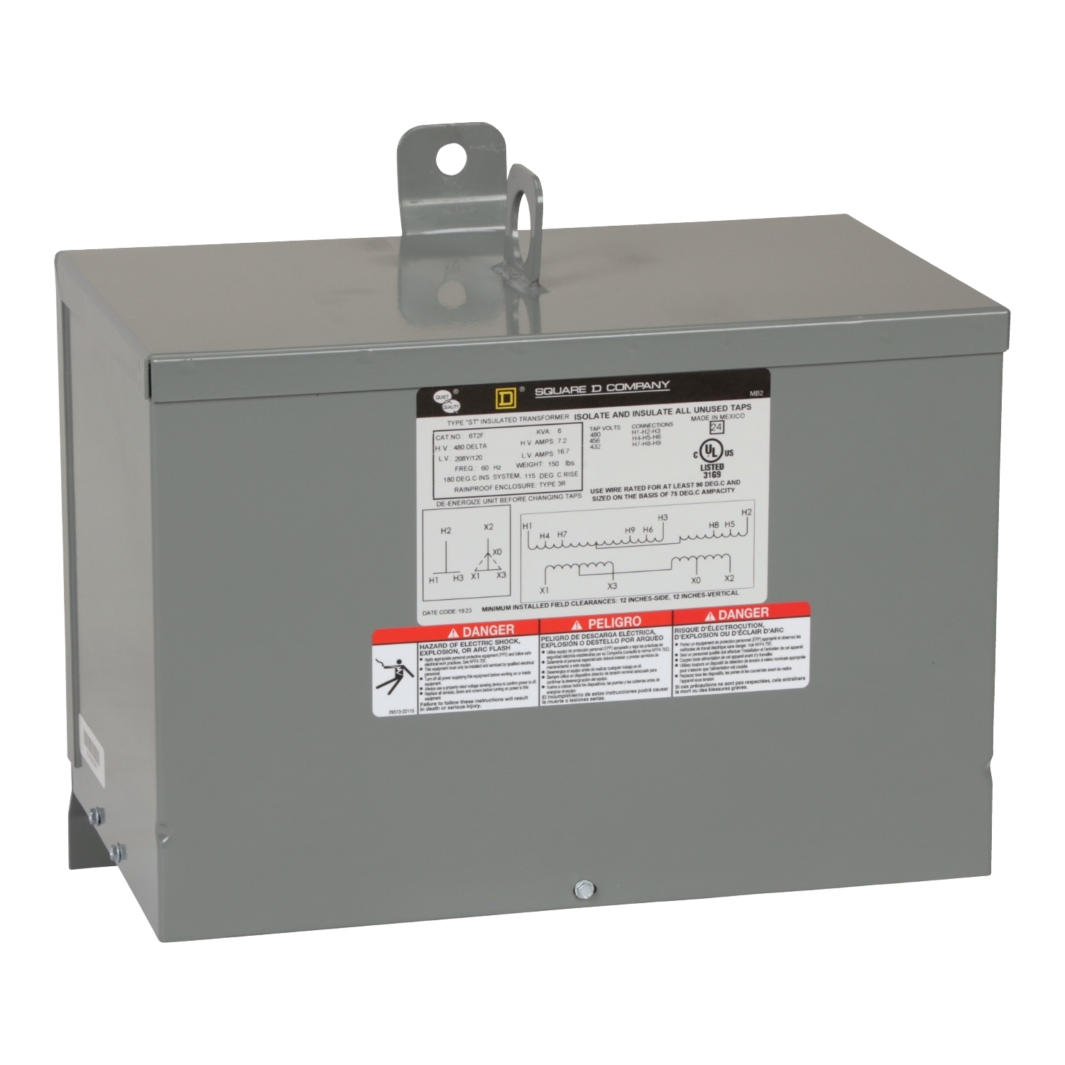 Transformer, dry type, encapsulated, 6kVA, 3 phase, 480V primary, 208Y/120V secondary, 12C, 115C rise [TAA]