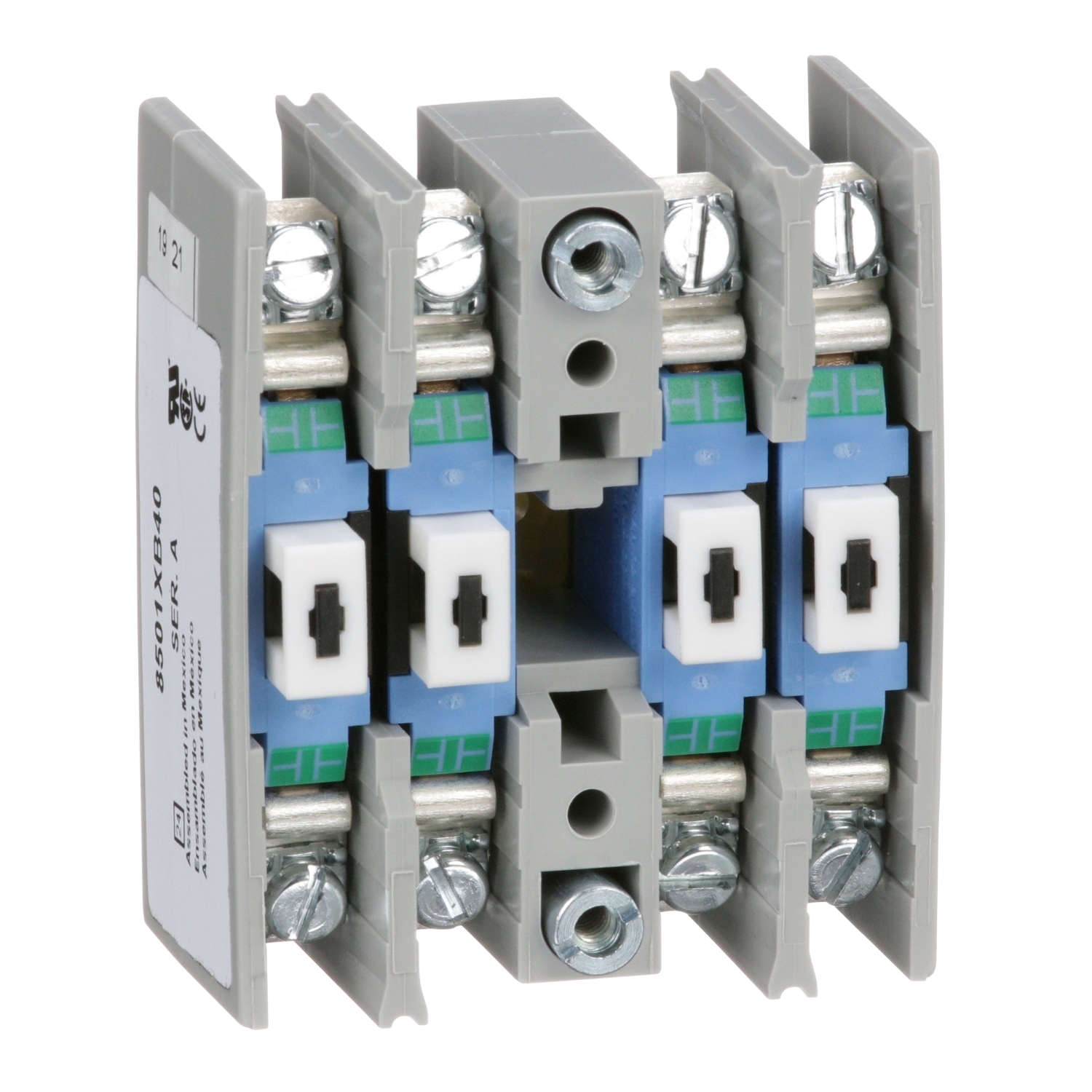 Adder deck, Harmony 8501X, screw clamp terminals, 10A resistive at 600V AC, 4NO, 4 standard contact cartridges