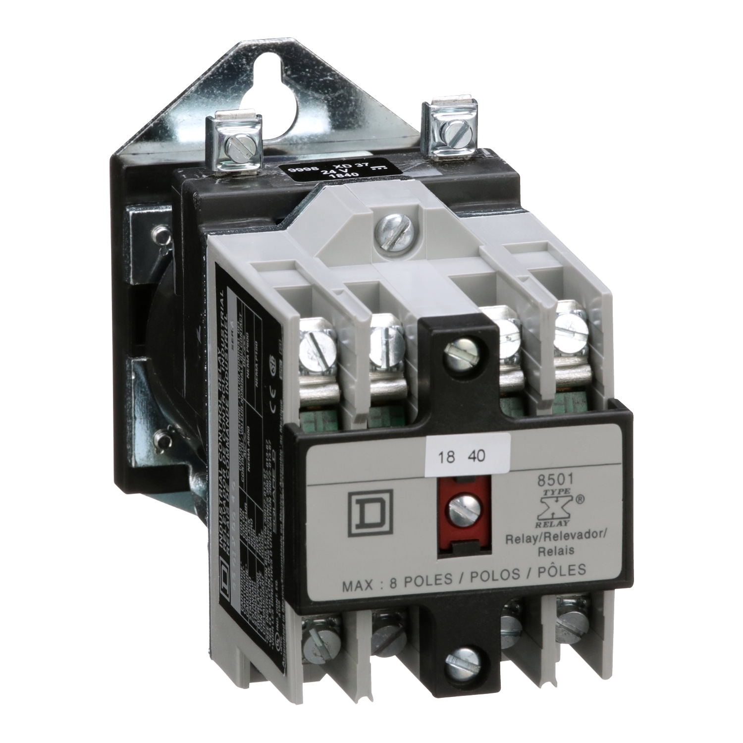 NEMA Control Relay, Type X, machine tool, 10A resistive at 600 VAC, 4 normally open contacts, 24 VDC coil
