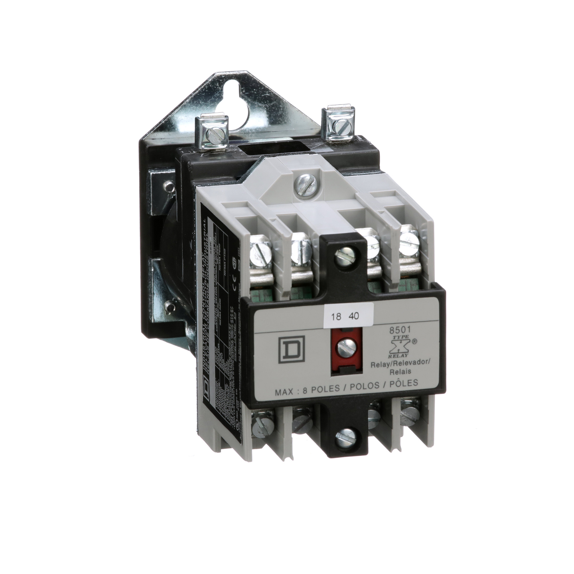 NEMA Control Relay, Type X, machine tool, 10A resistive at 600 VAC, 4 normally open contacts, 230/250 VDC coil