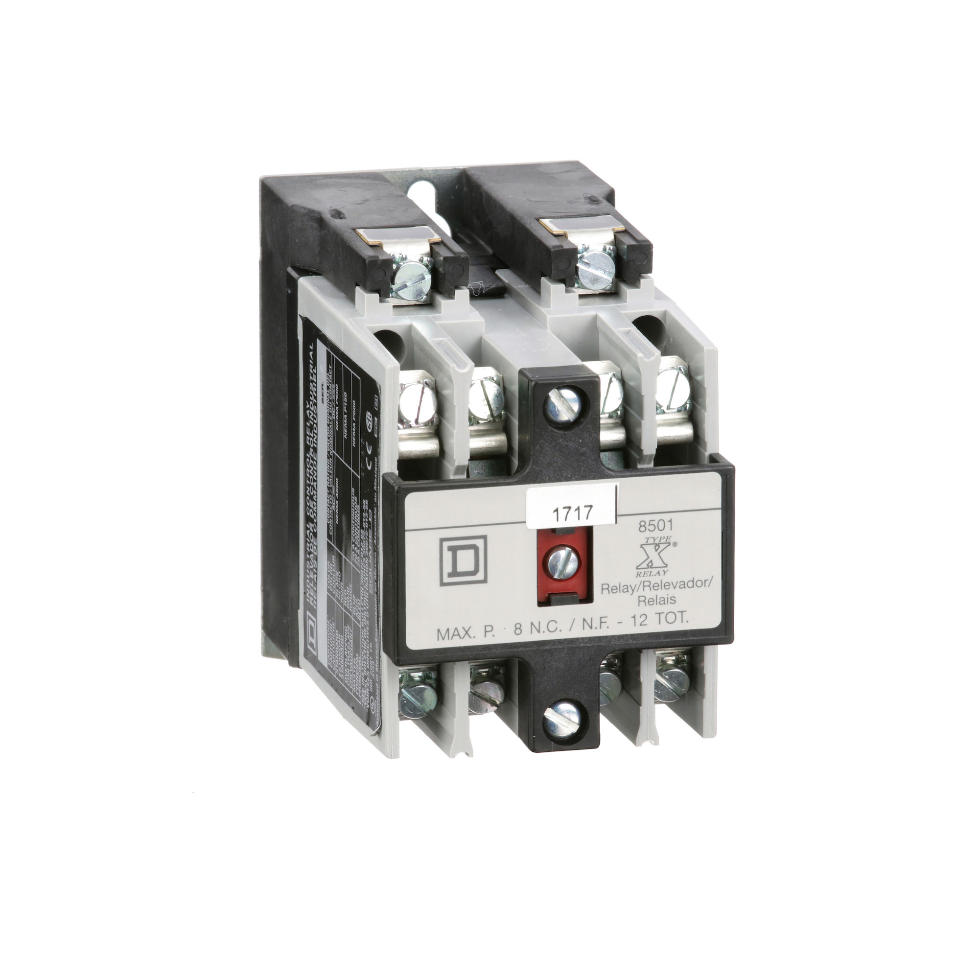 NEMA Control Relay, Type X, machine tool, 10A resistive at 600 VAC, 2 normally open contacts, 277 VAC 60 Hz coil