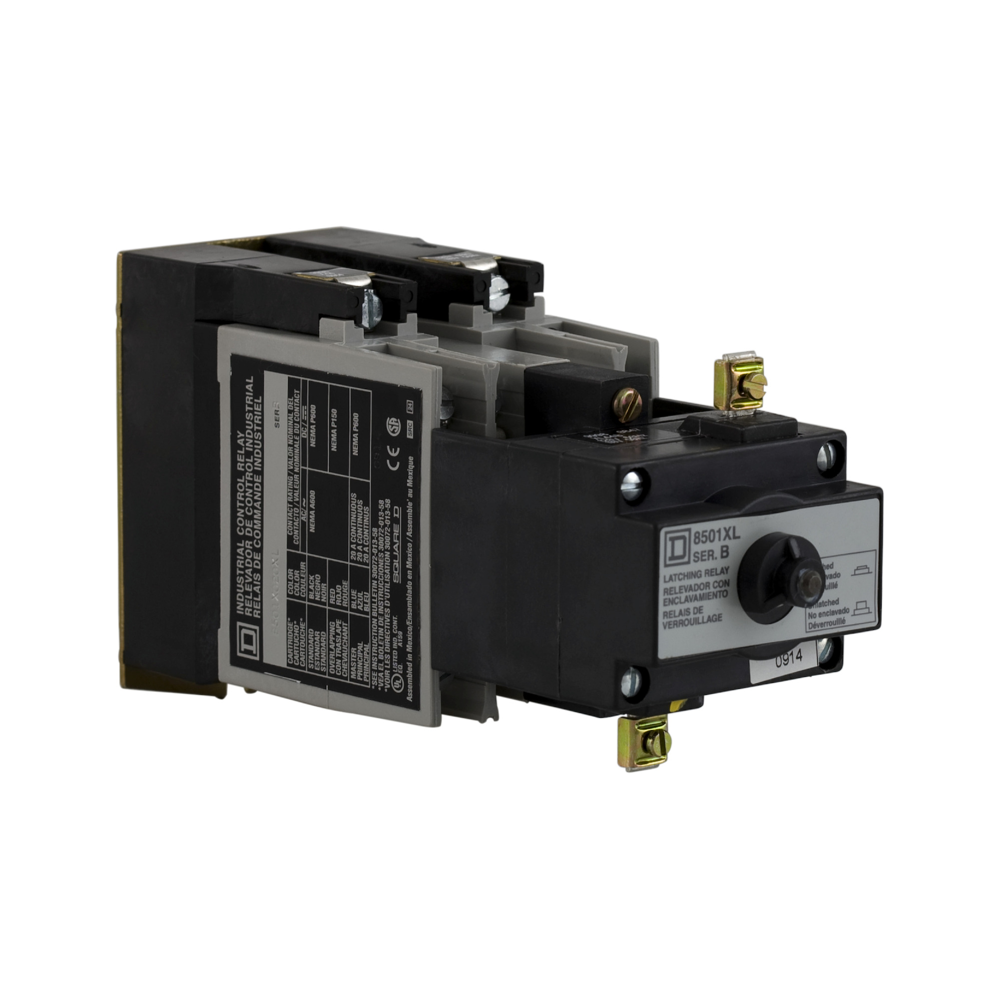 NEMA Control Relay, Type X, latching, 10A resistive at 600 VAC, 2 normally open contacts, 110/120 VAC 50/60 Hz coil