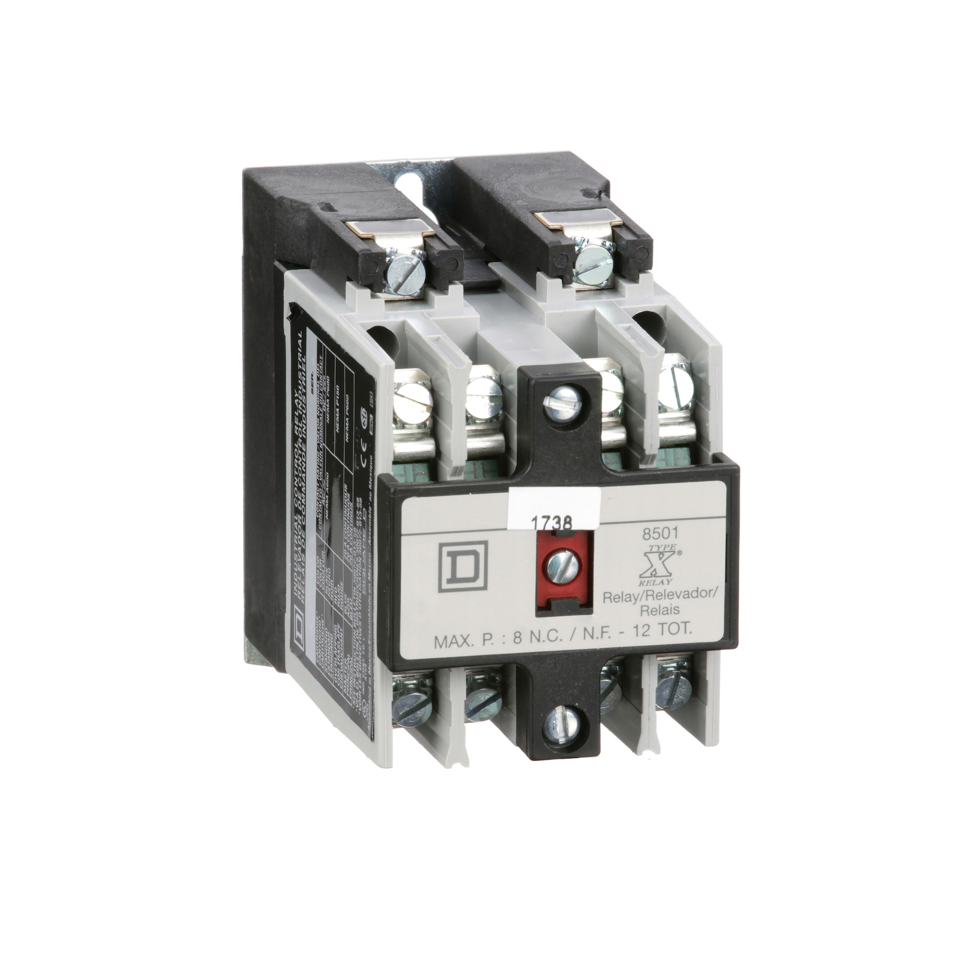 NEMA Control Relay, Type X, machine tool, 10A resistive at 600 VAC, 4 normally open contacts, 24 VAC 60 Hz coil