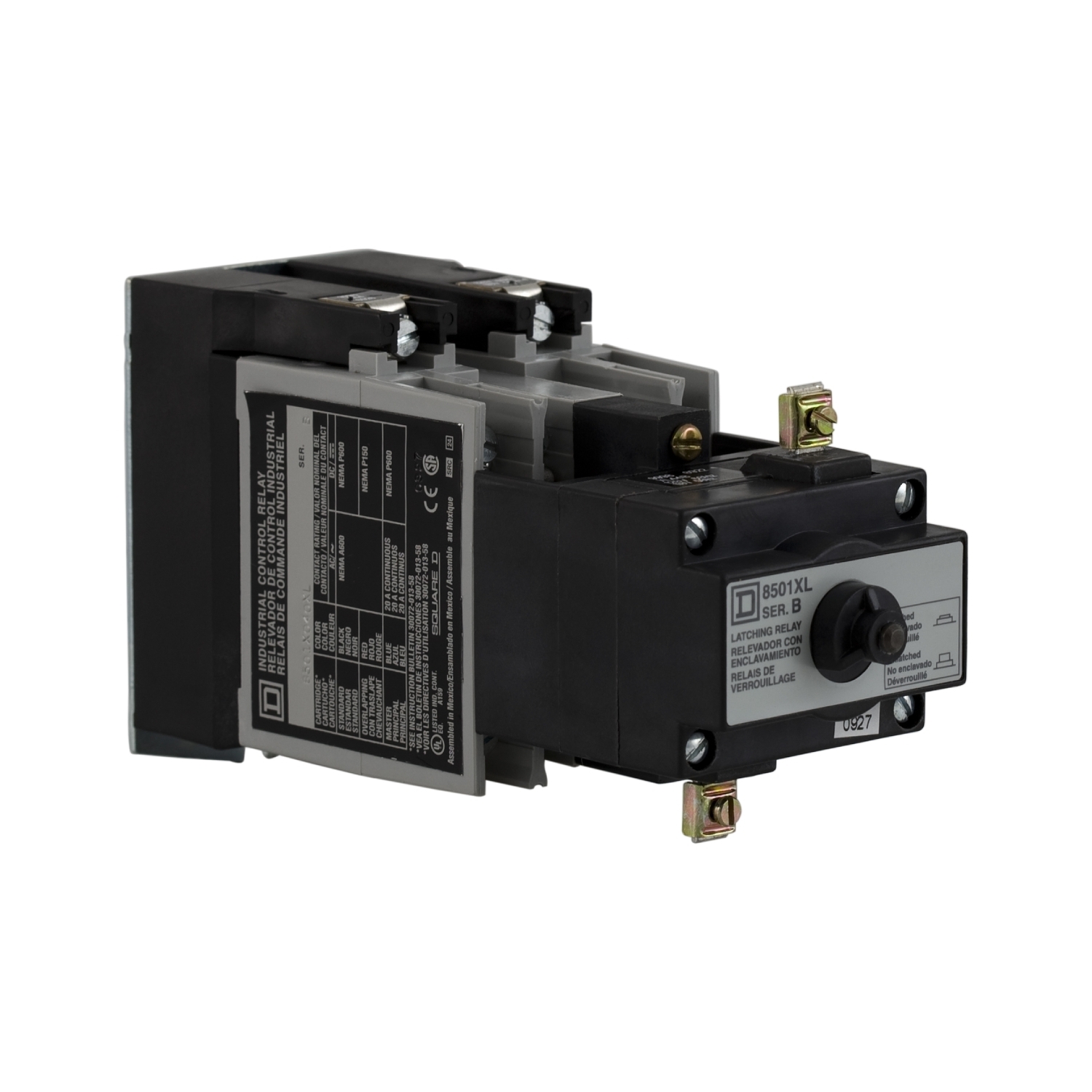 NEMA Control Relay, Type X, latching, 10A resistive at 600 VAC, 4 normally open contacts, 110/120 VAC 50/60 Hz coil