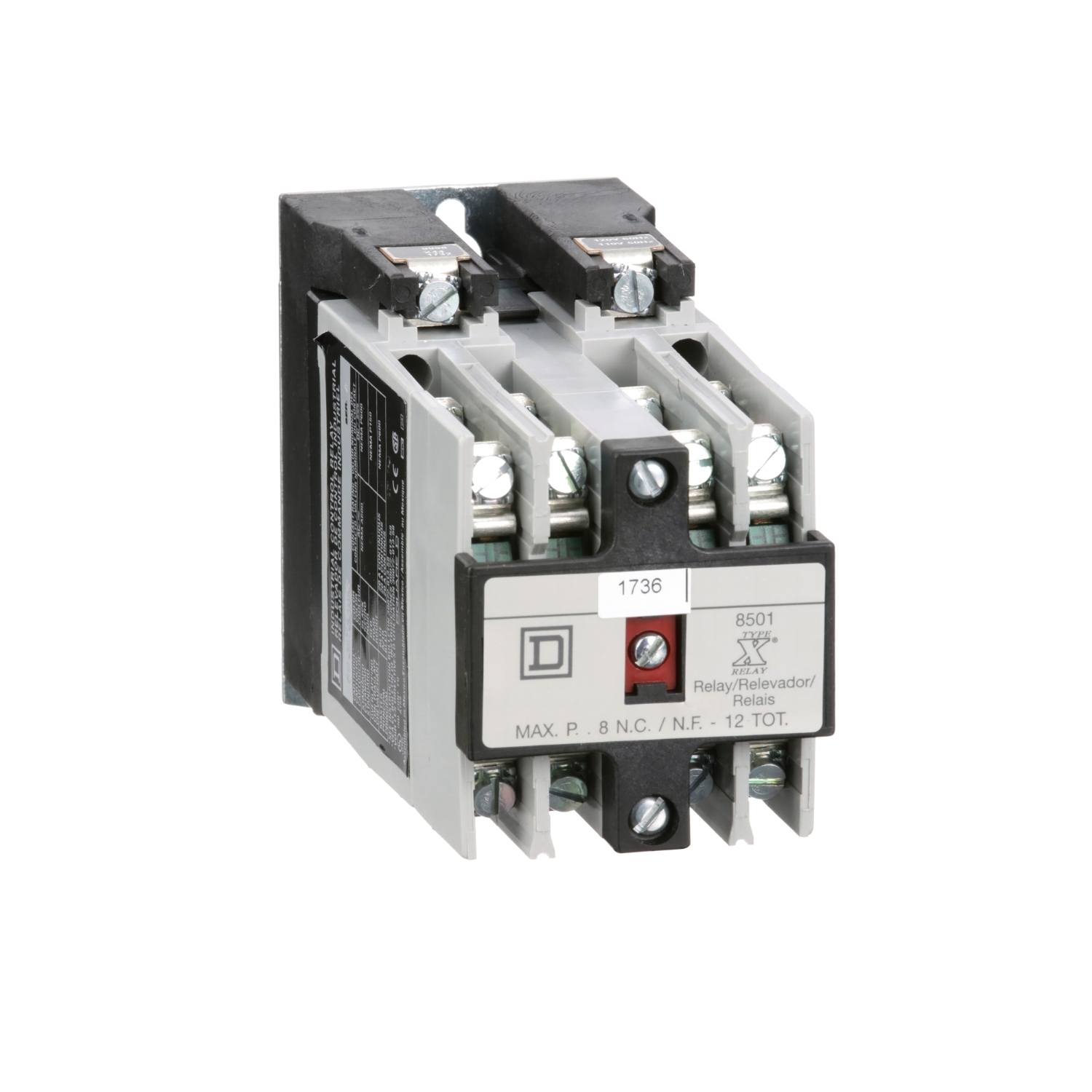 NEMA Control Relay, Type X, machine tool, 10A resistive at 600 VAC, 8 normally open contacts, 110/120 VAC 50/60 Hz coil