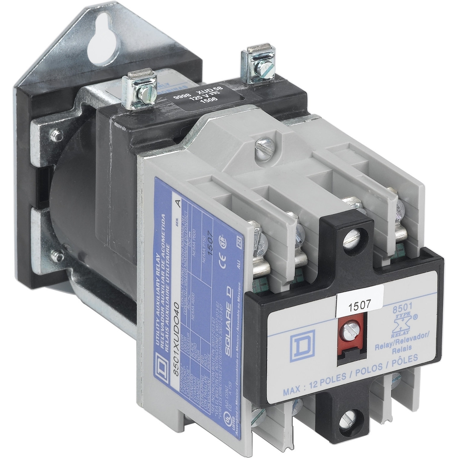 NEMA Control Relay, Type X, utility, 10A resistive at 600 VAC, 12 normally open contacts, 125 VDC coil