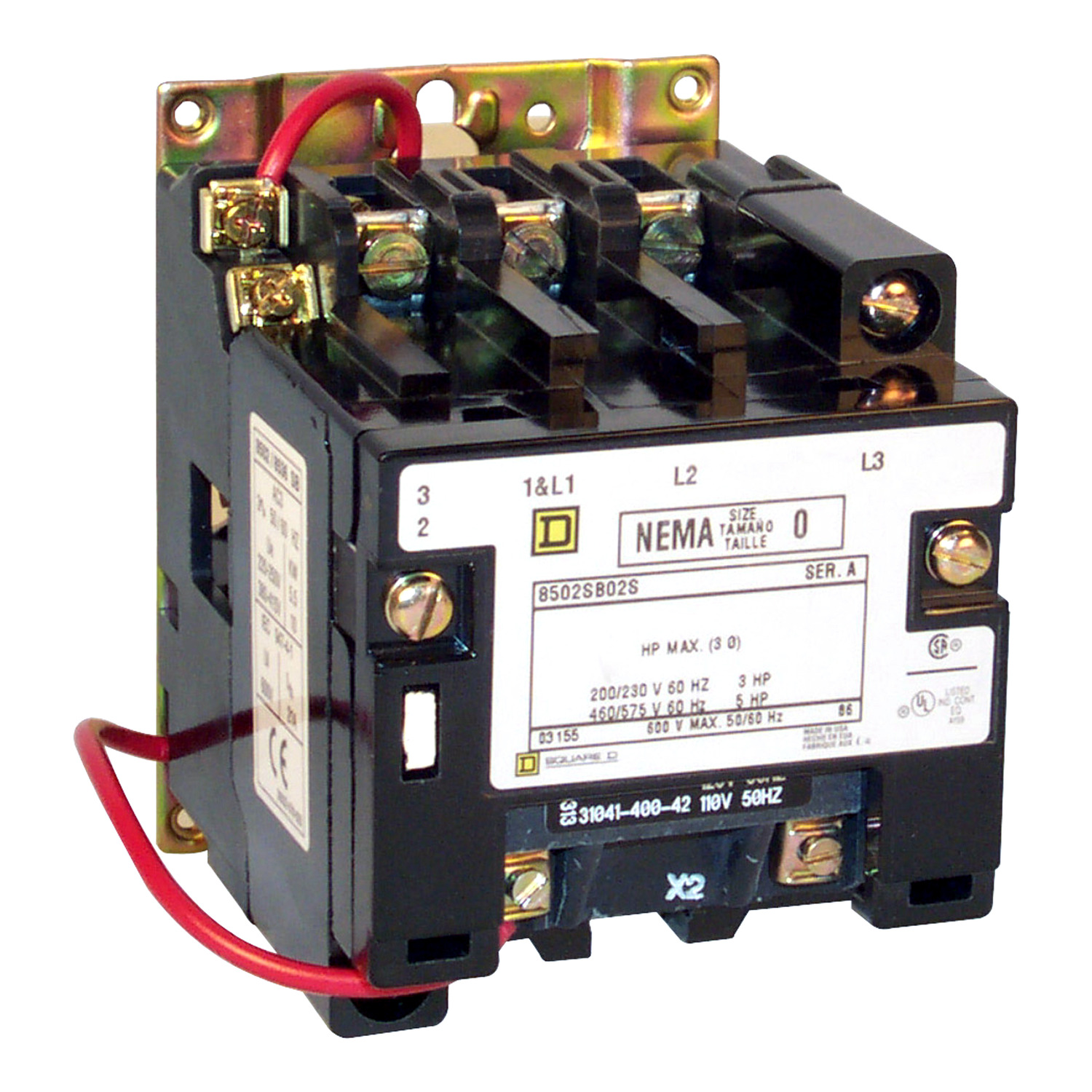 NEMA Contactor, Type S, nonreversing, Size 0, 18A, 5 HP at 575 VAC, 3 phase, up to 100 kA, 3 pole, 240 VAC coil, open
