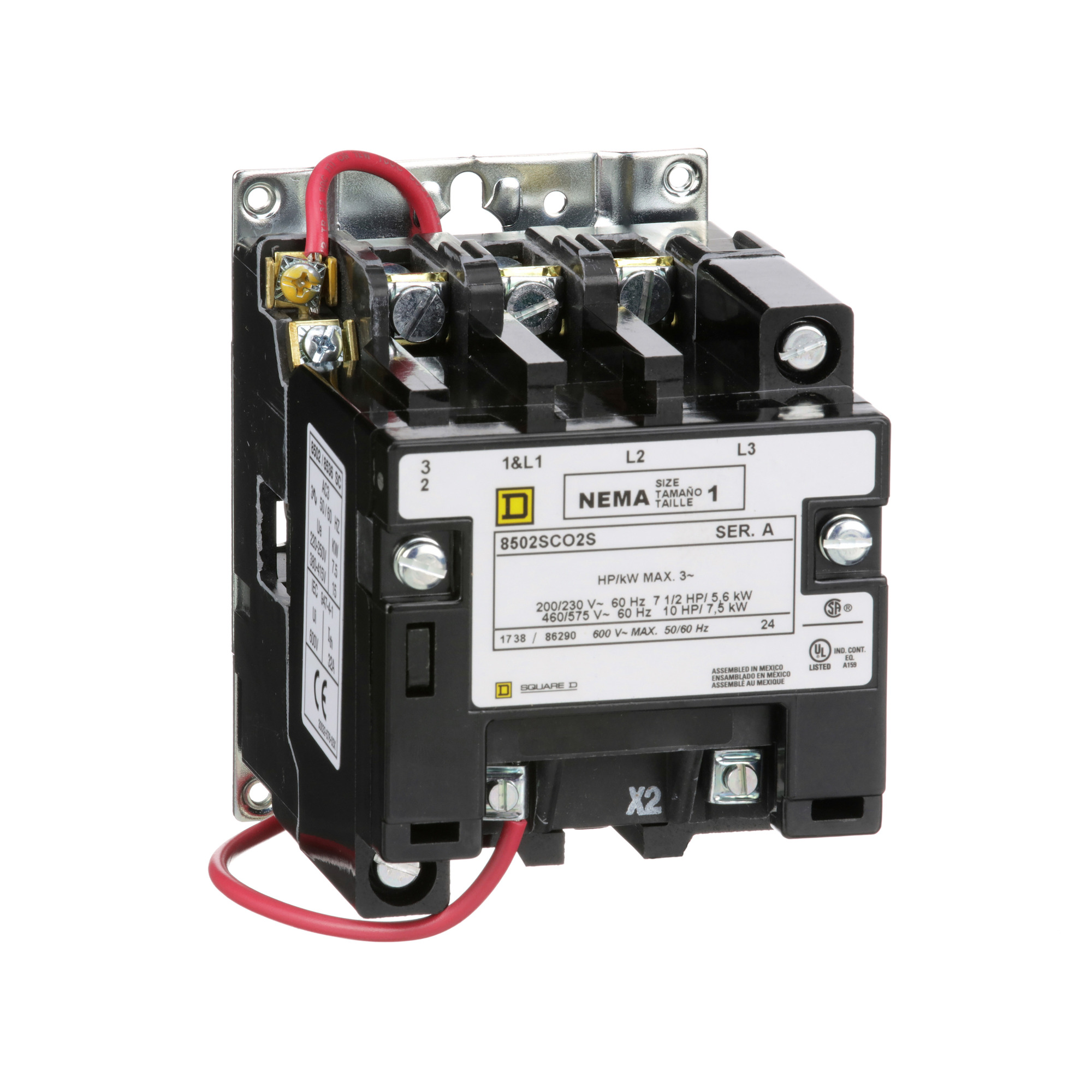 NEMA Contactor, Type S, nonreversing, Size 1, 27A, 10 HP at 575 VAC, 3 phase, up to 100 kA, 3 pole, 24 VAC coil, open