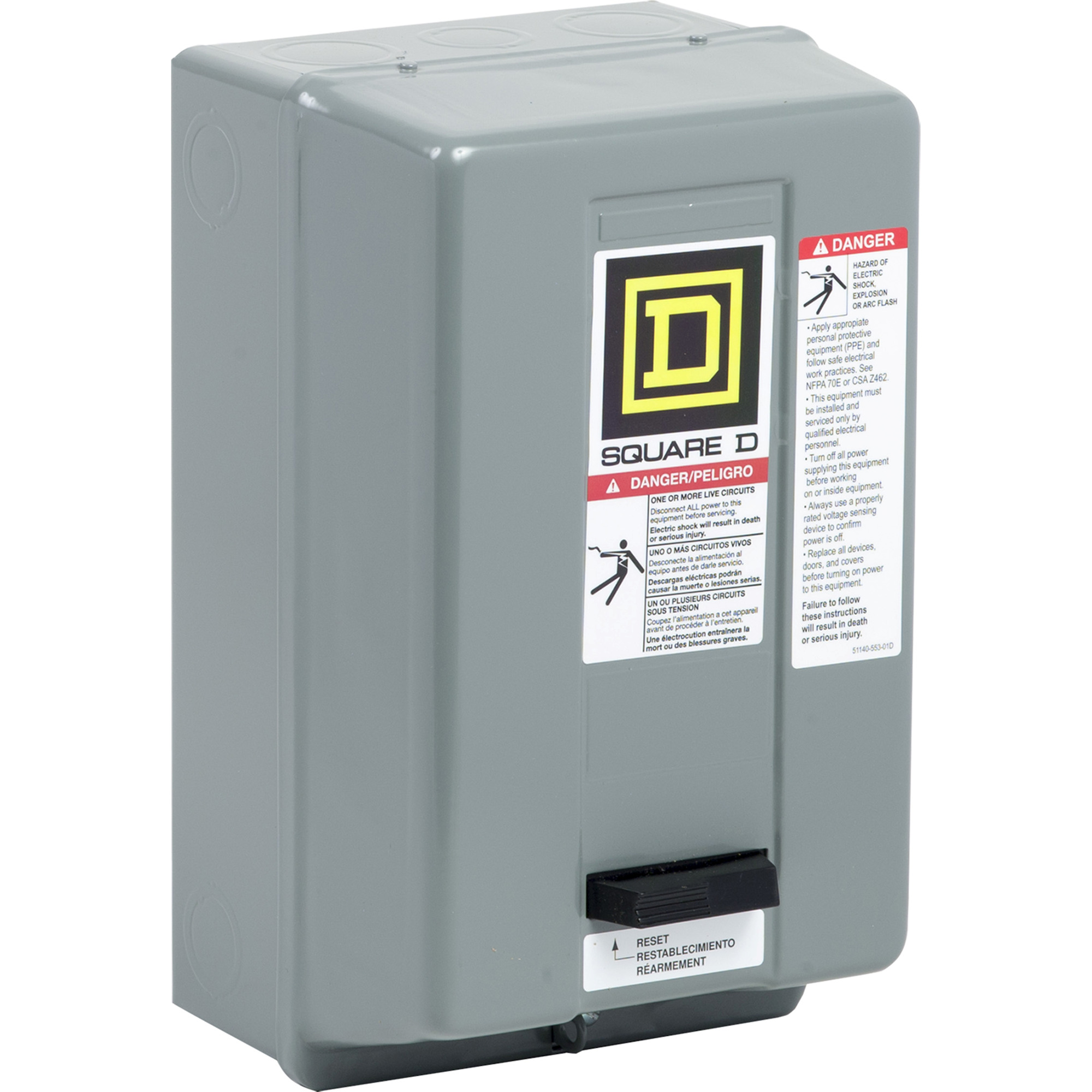 NEMA Motor Starter, Type S, nonreversing, Size 00, 9A, 1 HP at 230 VAC, 5 kA SCCR, 1 phase, 2 pole, melting alloy, 208 VAC coil, NEMA 1