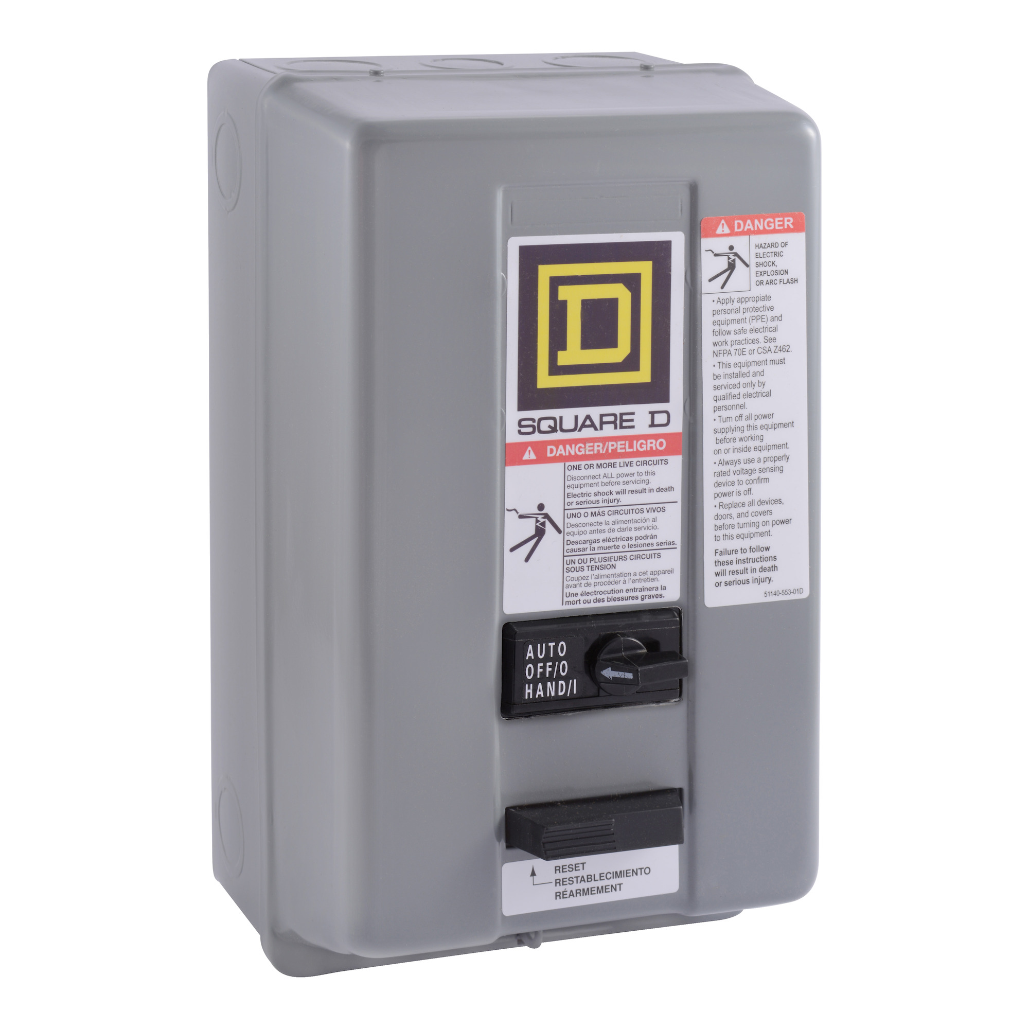 NEMA Motor Starter, Type S, nonreversing, Size 0, 18A, 2 HP at 230 VAC, 5 kA SCCR, 1 phase, 2 pole, melting alloy, 120 VAC coil, NEMA 1