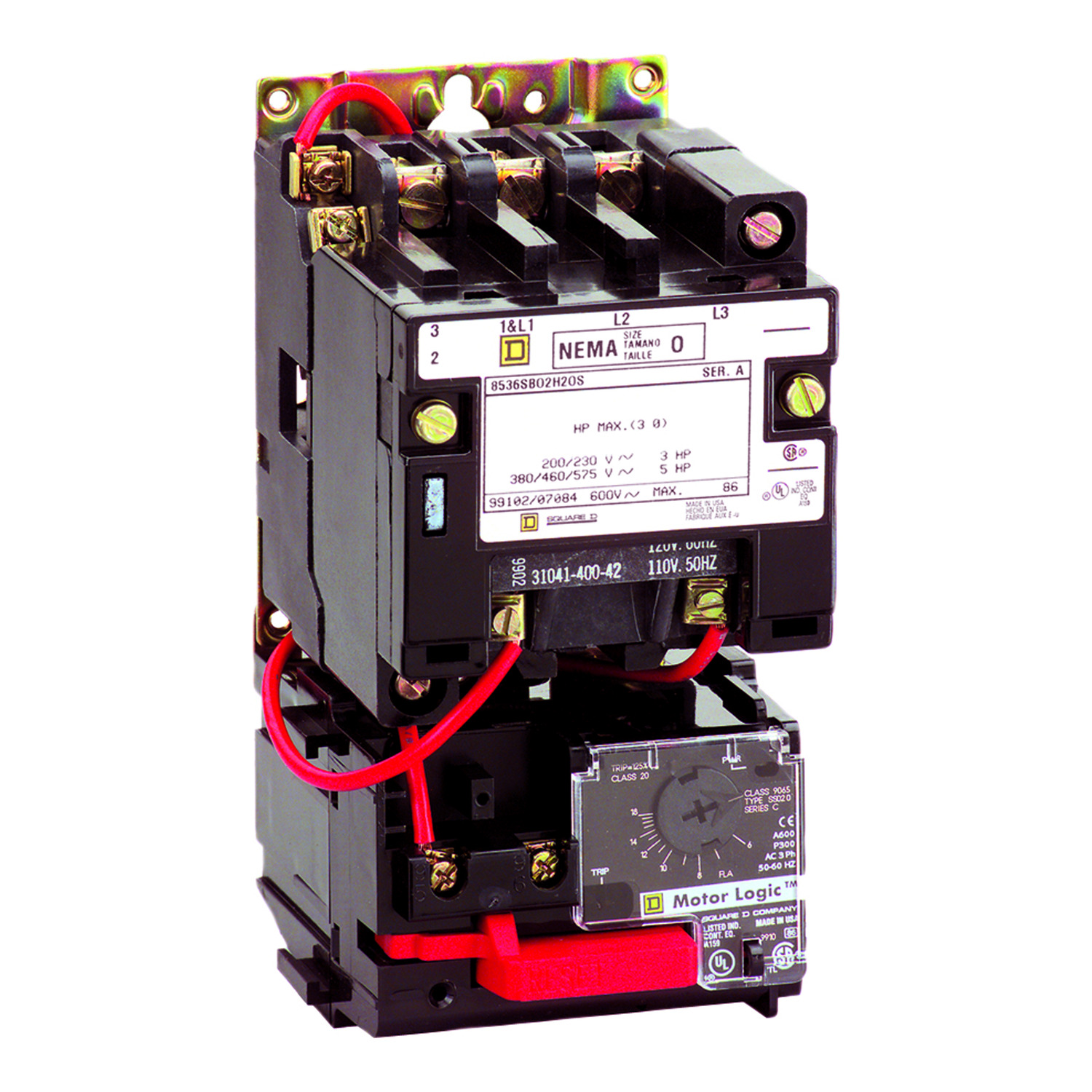 NEMA Motor Starter, Type S, nonreversing, Size 0, 18A, 5 HP at 460 VAC, up to 100 kA SCCR, 3 phase, 3 pole, Motor Logic, 208 VAC coil, open [TAA]