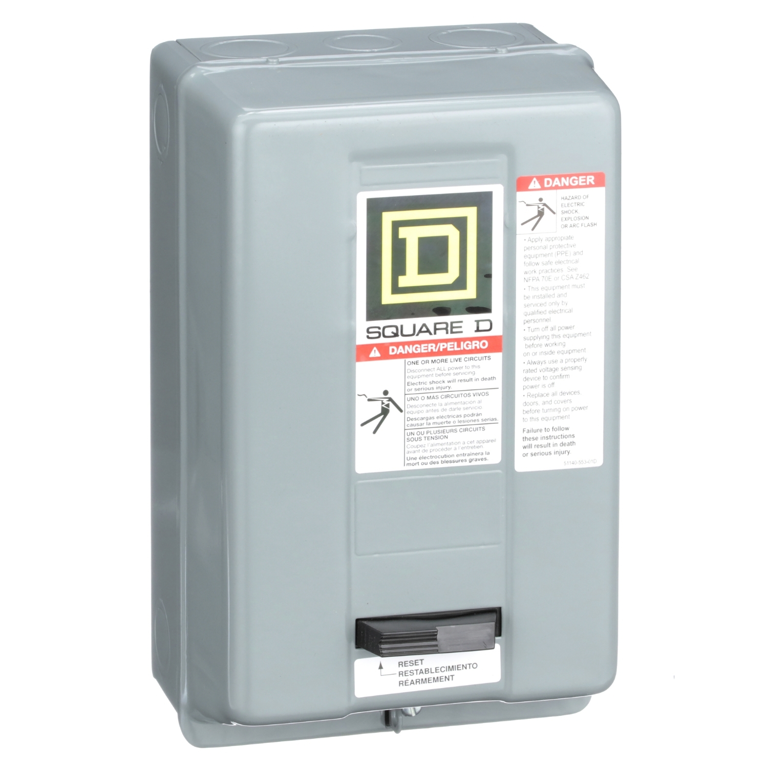 NEMA Motor Starter, Type S, nonreversing, Size 1, 27A, 3 HP at 230 VAC, 5 kA SCCR, 1 phase, 2 pole, melting alloy, 120 VAC coil, NEMA 1 [TAA]