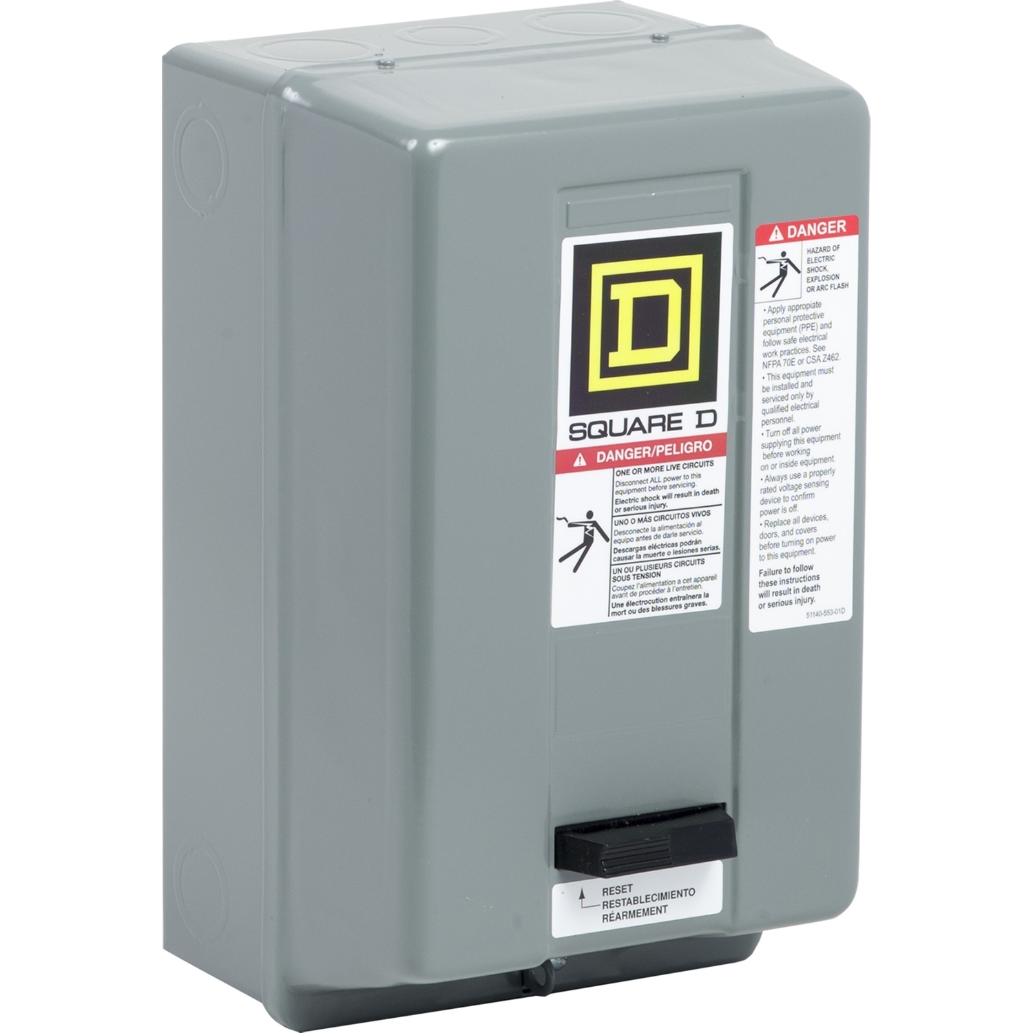 NEMA Motor Starter, Type S, nonreversing, Size 1, 27A, 10 HP at 460 VAC, 5 kA SCCR, 2 phase, 4 pole, melting alloy, 120 VAC coil, NEMA 1