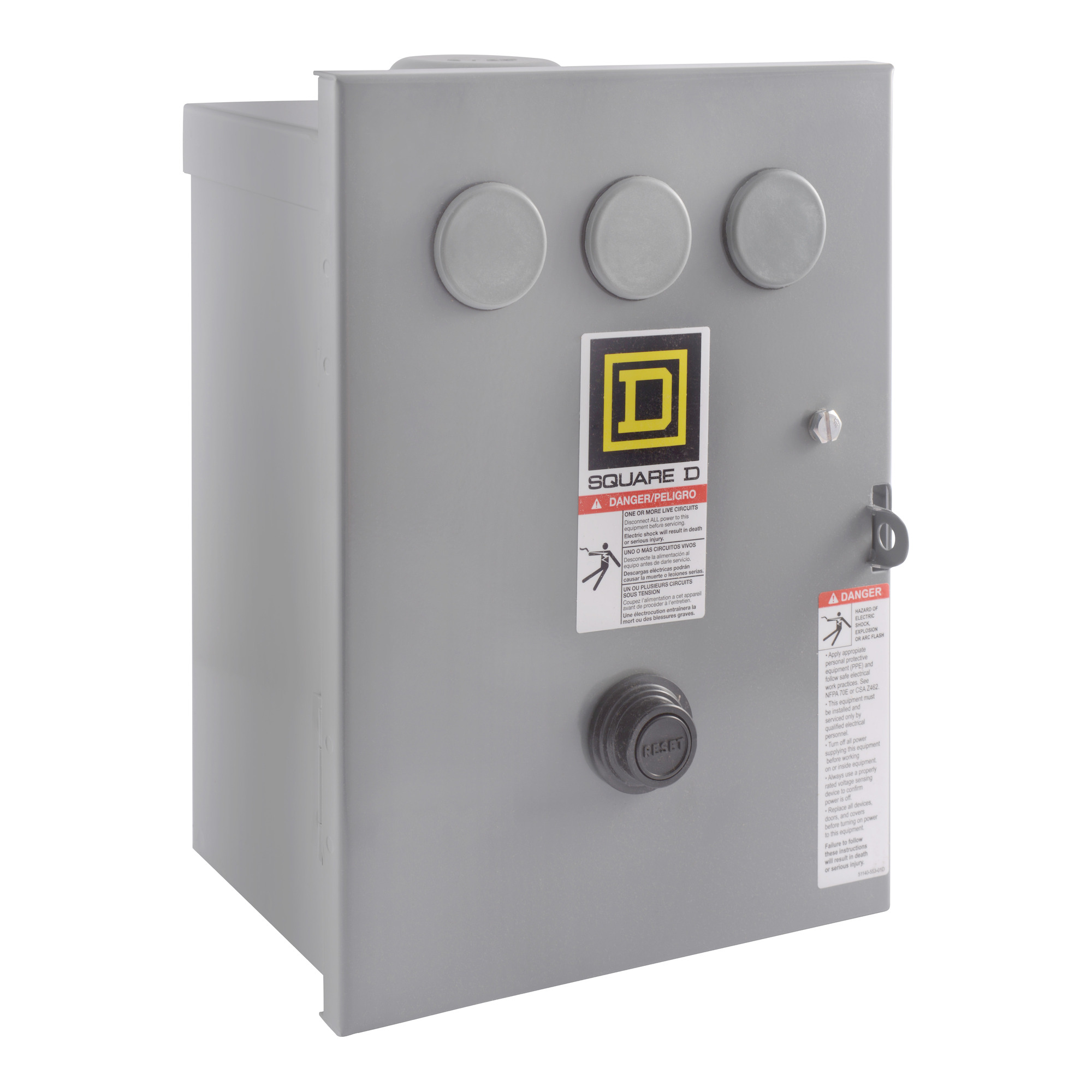 NEMA Motor Starter, Type S, nonreversing, Size 1, 27A, 10 HP at 460 VAC, 5 kA SCCR, 3 phase, 3 pole, melting alloy, 120 VAC coil, NEMA 3R