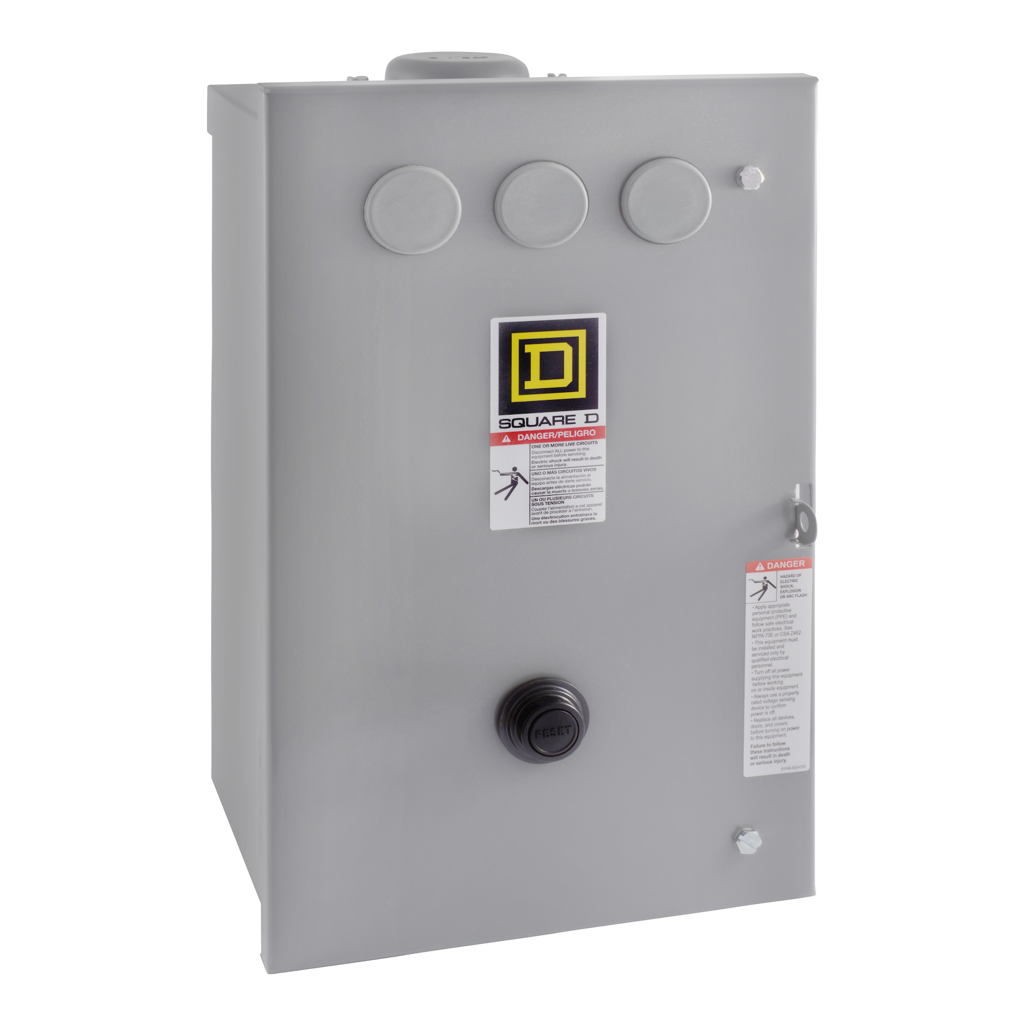NEMA Motor Starter, Type S, nonreversing, Size 2, 45A, 25 HP at 460 VAC, 5 kA SCCR, 3 phase, 3 pole, melting alloy, 120 VAC coil, NEMA 3R