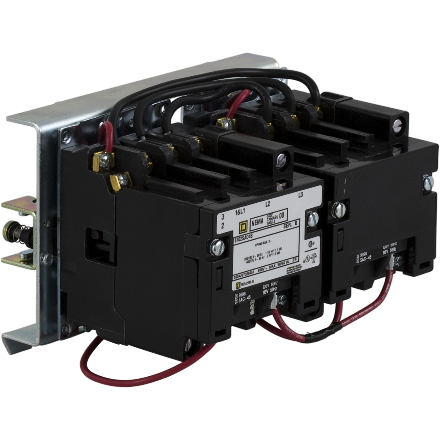 NEMA Contactor, Type S, reversing, horizontal, Size 0, 18A, 5HP at 575VAC, 3 phase, up to 100kA, 3 pole, 120VAC coil, open style [TAA]
