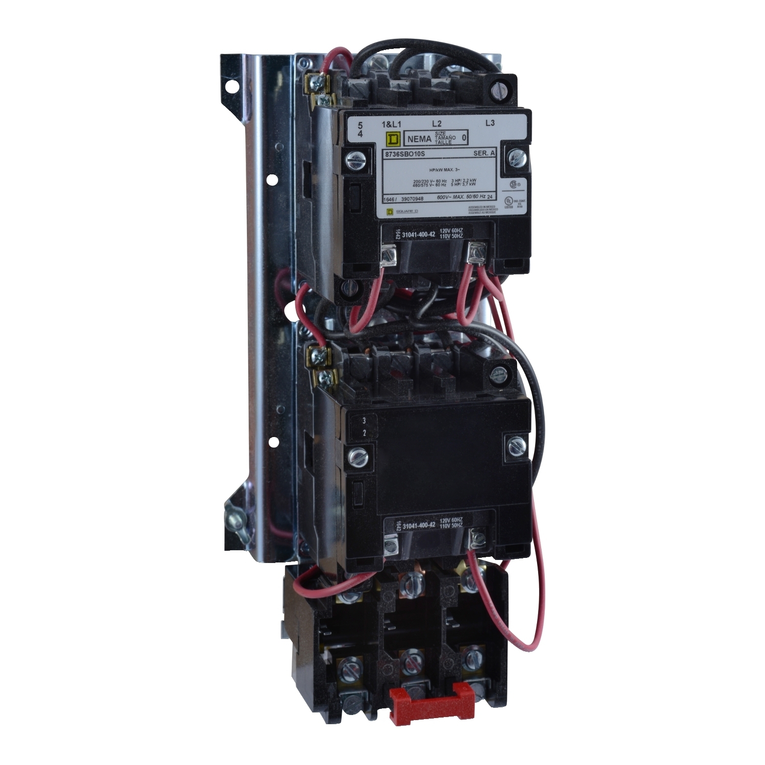 NEMA starter, Type S, reversing, vertical, Size 0, 18A, 5HP at 575VAC, 5kA SSCR, 3 phase, 3 pole, melting alloy overload, 120VAC coil, open [TAA]
