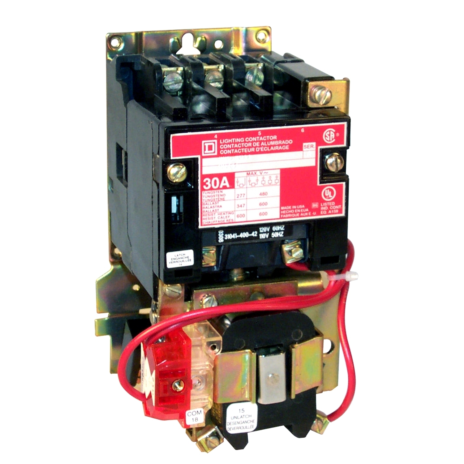 Contactor, Type S, multipole lighting, mechanically held, 30A, 4 pole, 110/120VAC 50/60Hz coil, open style [TAA]