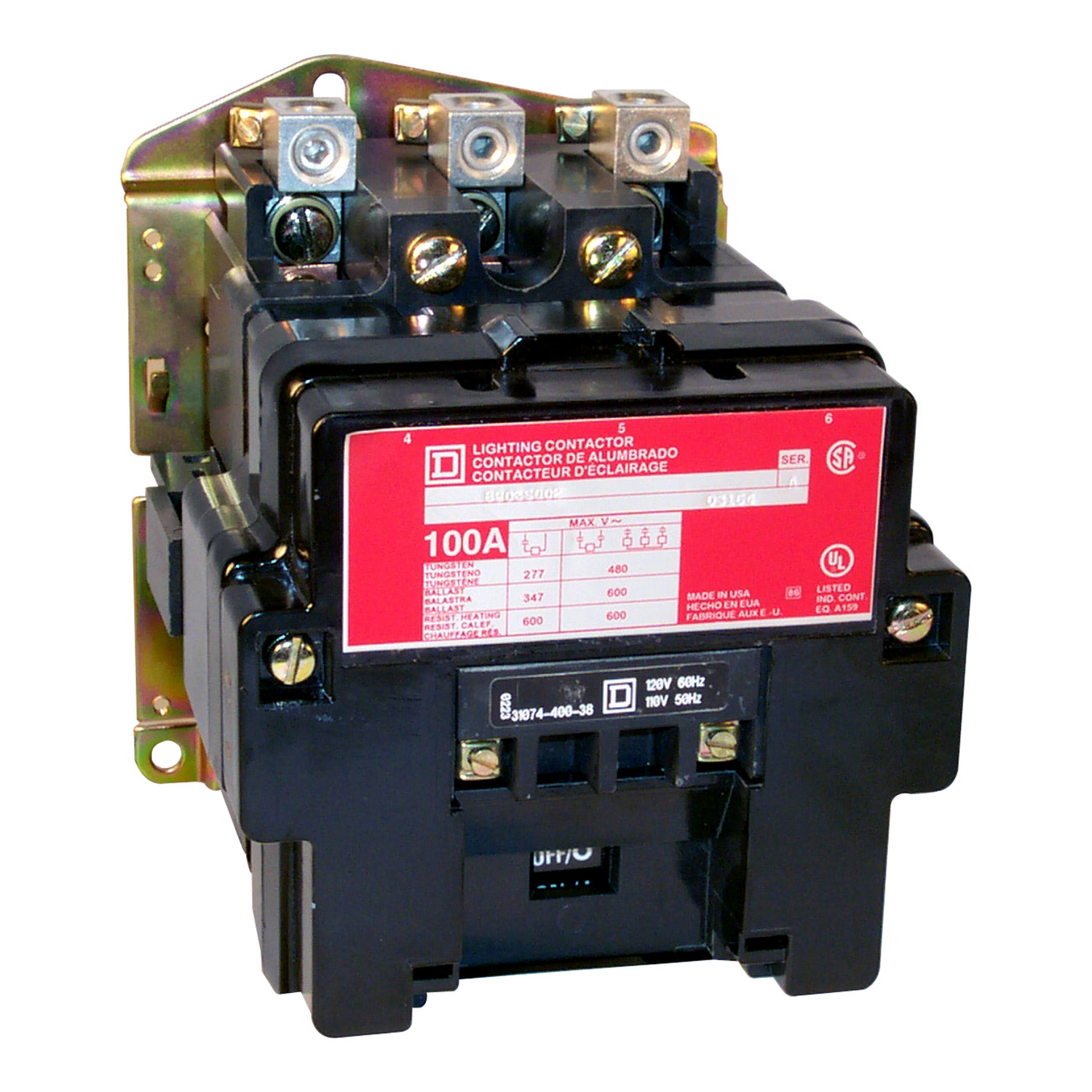 Contactor, Type S, multipole lighting, electrically held, 60A, 4 pole, 110/120VAC 50/60Hz coil, open style [TAA]