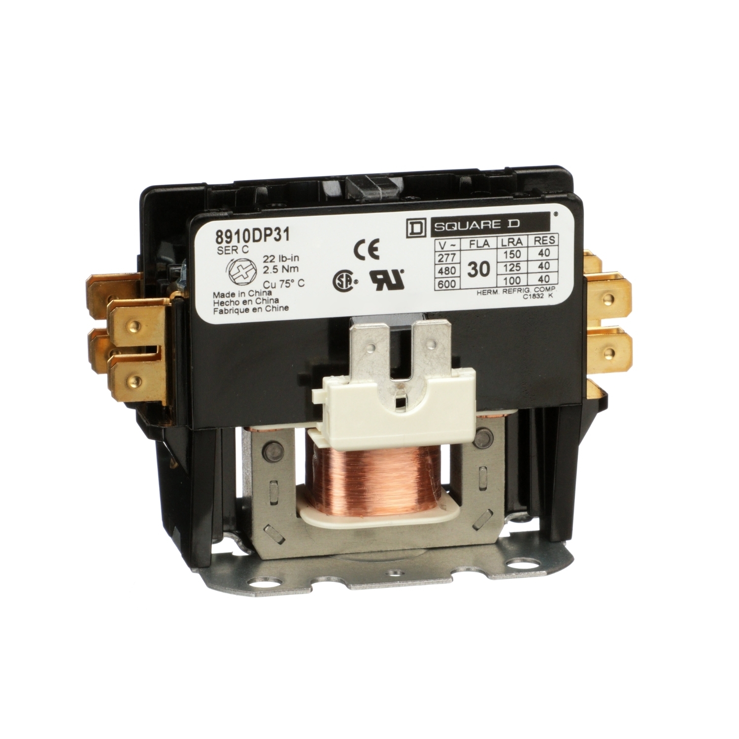 Contactor, Definite Purpose, 30A, 1 pole, 24/24VAC 50/60Hz coil, open