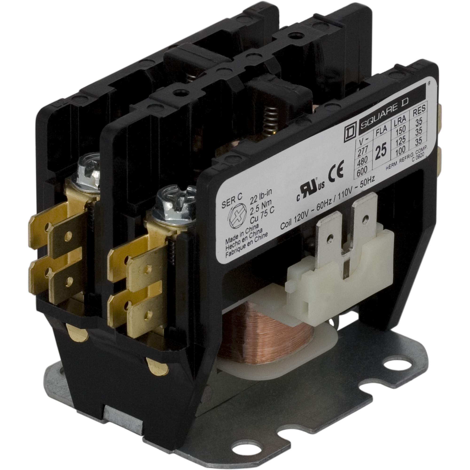 Contactor, Definite Purpose,  30A, 2 pole, 110/120 VAC 50/60 Hz coil, open, DIN rail mount