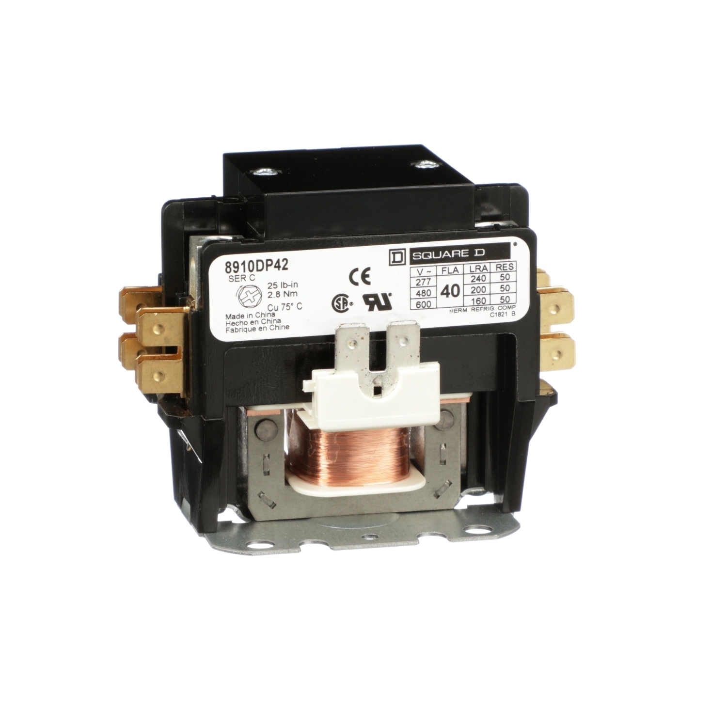 Contactor, Definite Purpose, 40A, 2 pole, 24/24VAC 50/60Hz coil, open
