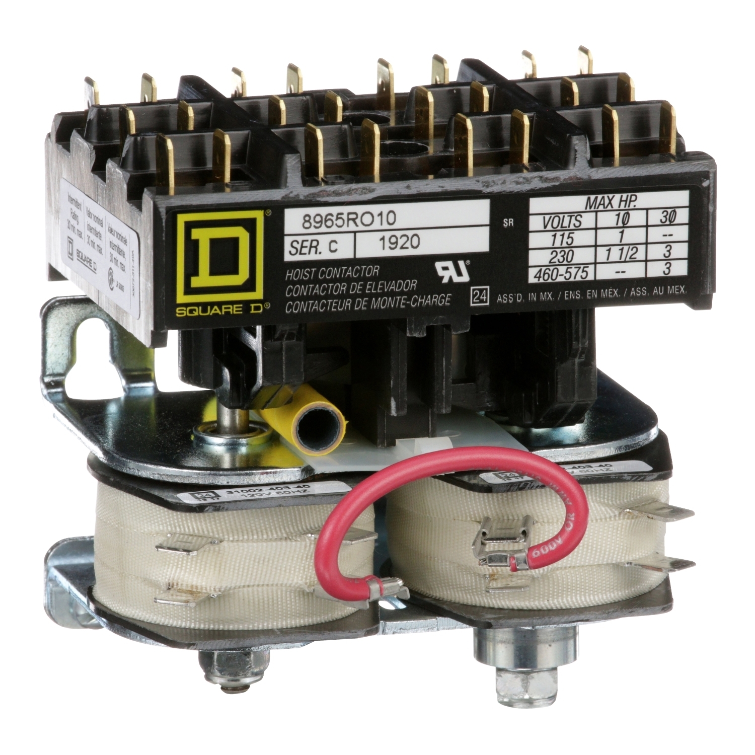 Contactor, 8965RO, hoist, reversing, 3hp at 480VAC, 3 phase, 24VAC coil, quick connect terminals. open style