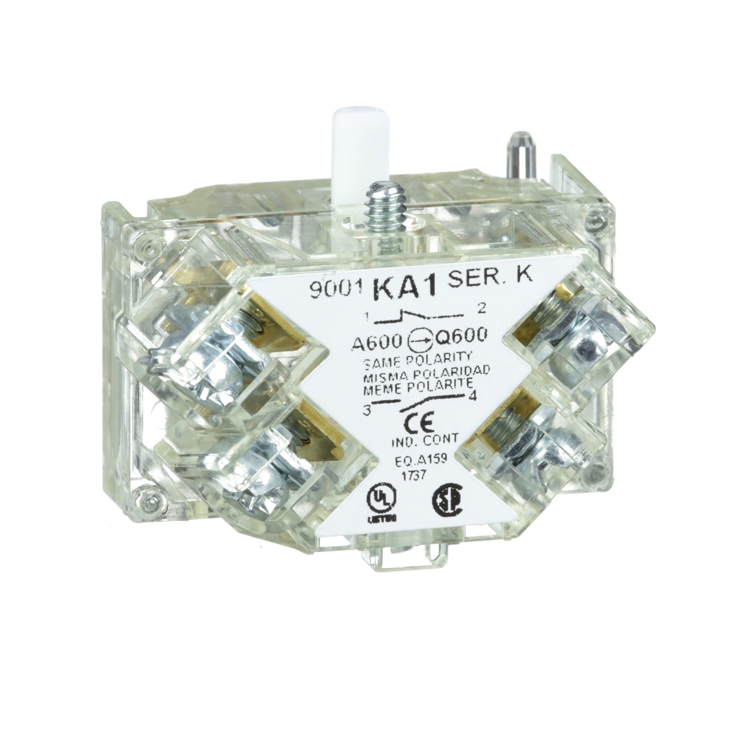 30mm Push Button, Types K, SK or KX, contact block, 1 NO and 1 NC