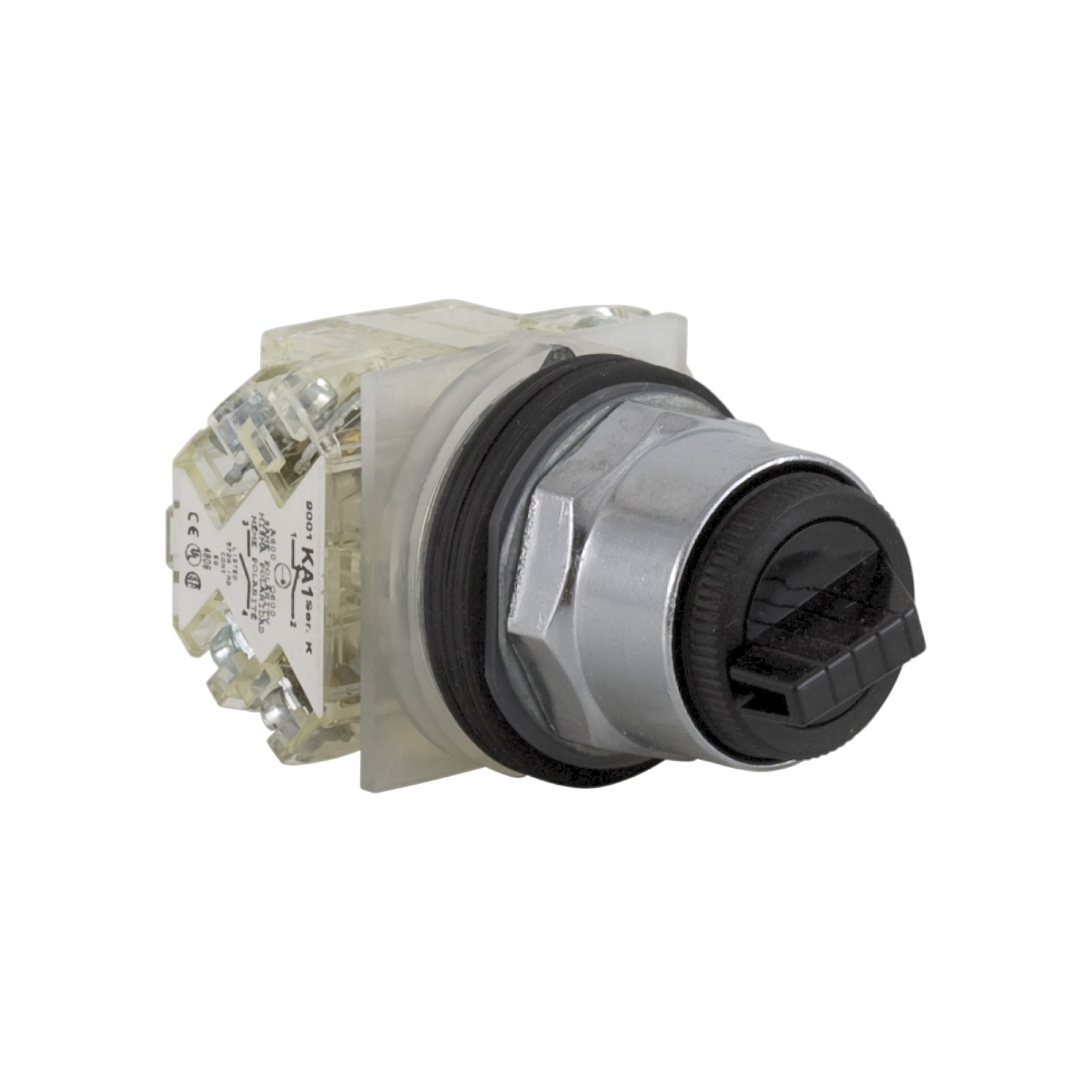 Selector switch, Harmony 9001K, metal, standard handle, black, 30mm, 3 positions, stay put, 2 CO