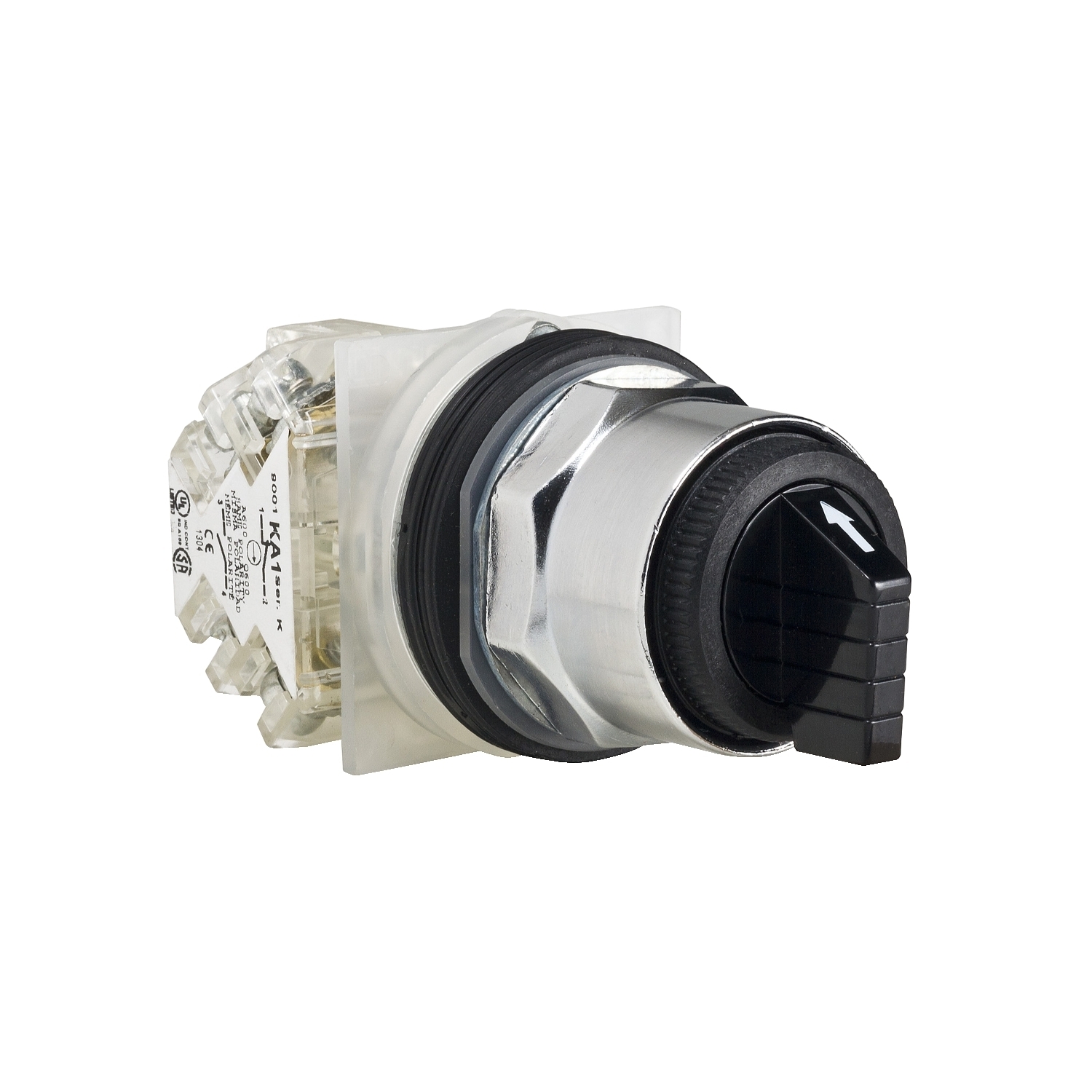 Selector switch, Harmony 9001K, metal, standard handle, black, 30mm, 3 positions, return both side to center, 1 change over