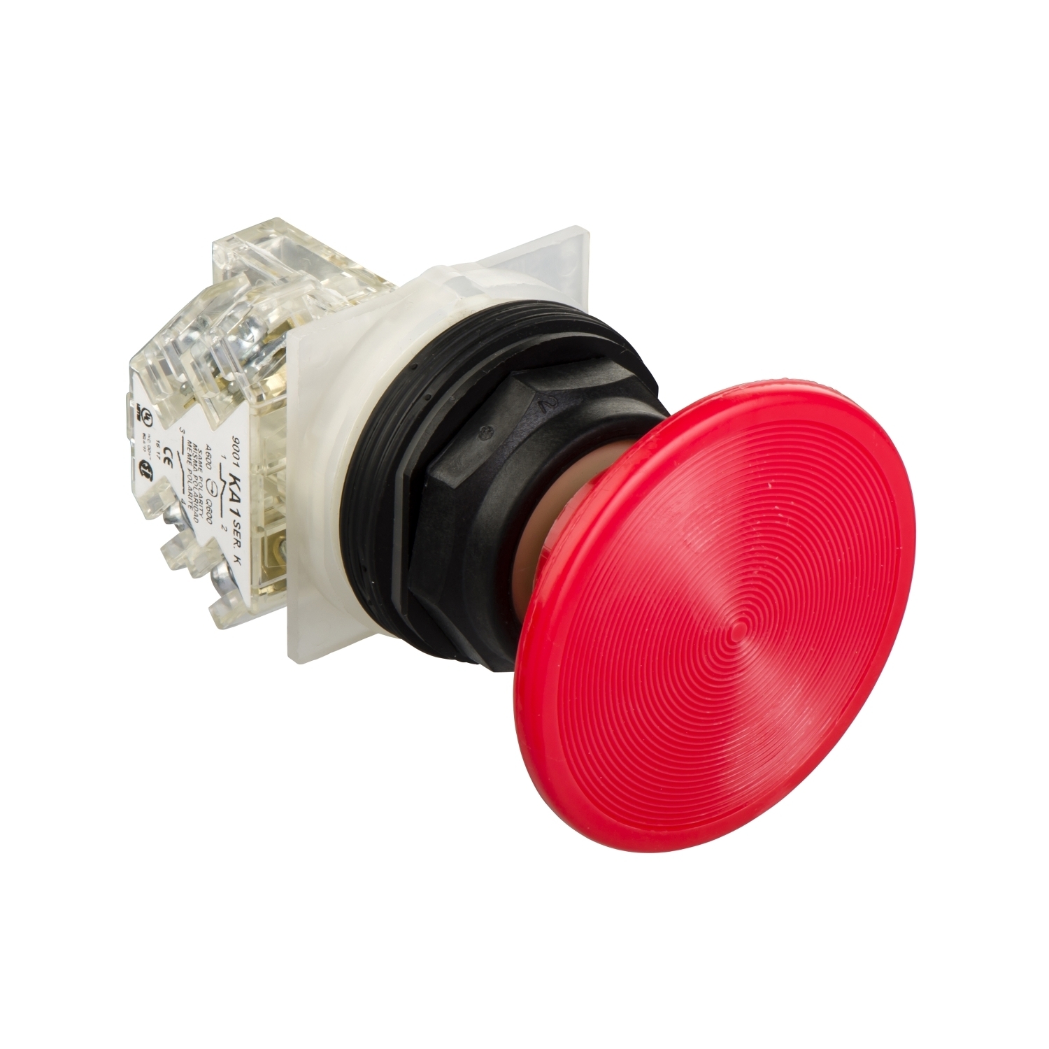 Push-button, Harmony 9001SK, plastic, mushroom 57mm, red, 30mm, spring return, 1 C/O