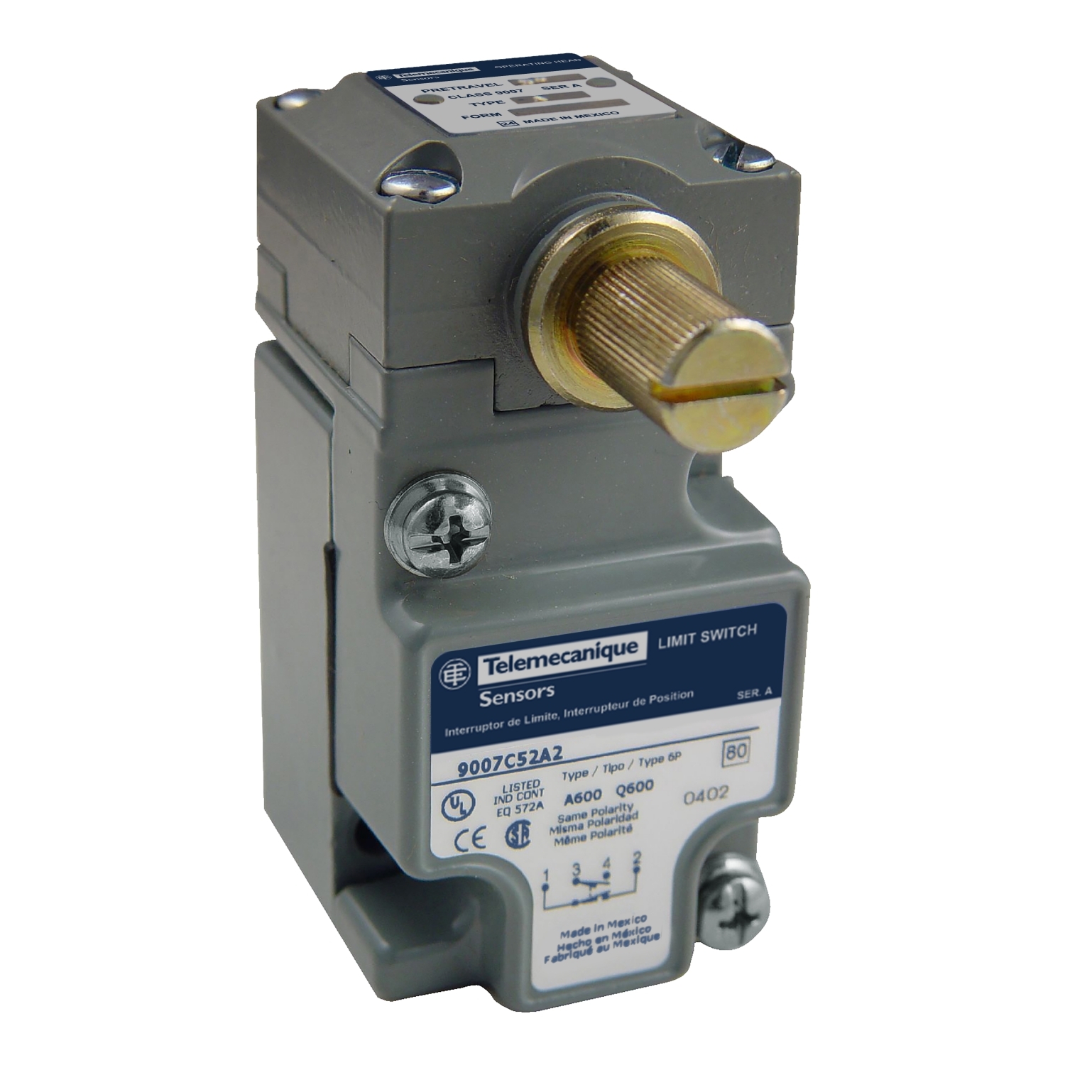 NEMA limit switch, 9007C, heavy duty, compact, spring return lever, low torque, 10A, 600V, 1NO/1NC, NEMA 4, 6P, 12, 13