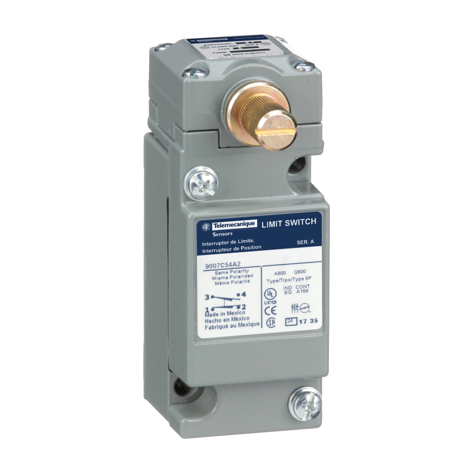 limit switch, 9007C, full body, rotary lever arm head, low differential pretravel, spring return, 1 NO and 1 NC, NEMA 13
