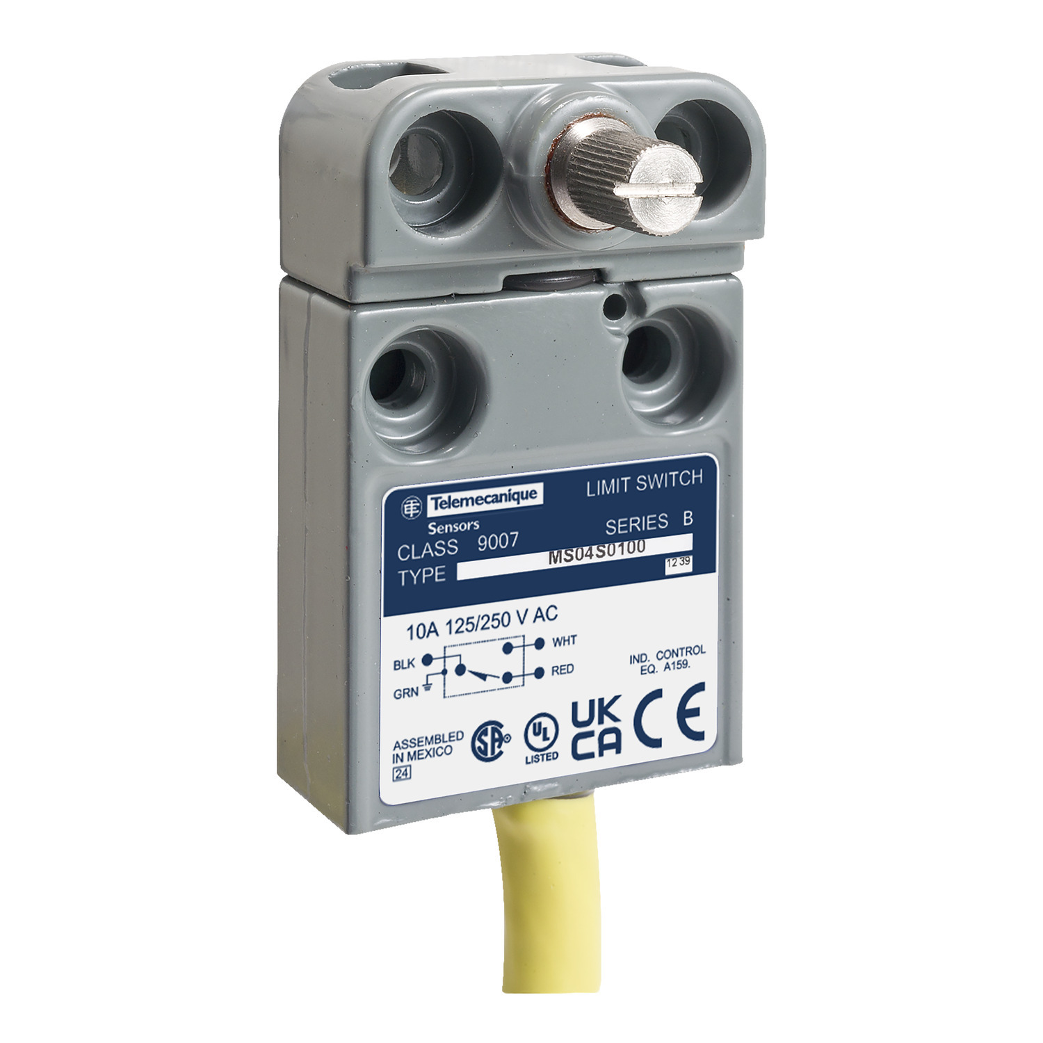 Limit switch, 9007ML, miniature, rotary lever arm, 10A at 240VAC, 1NO/1NC, 9 feet of cable, NEMA 4, 6, 6P, 12, 13