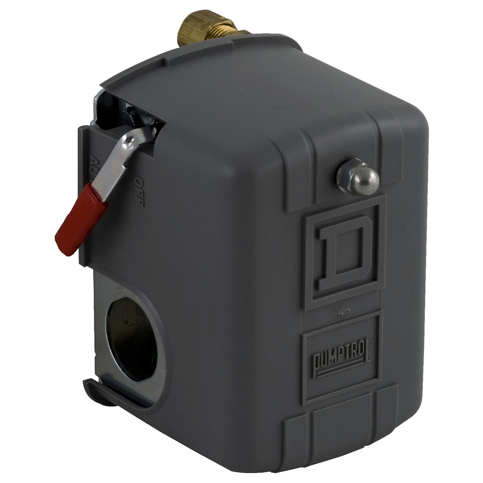 Square D,PRESSURE SWITCH 575VAC 1HP F +OPTIONS,0.25 inch NPSF internal conforming to UL 508,150 psi,30 psi,70...150 psi,off at 125 psi,220 PSIG,A600,DPST,General Purpose (Indoor),NEMA 1,Pressure Switch,Pumptrol,Screw Clamp,UL listed, CSA,air (-22...257 F),control small electrically driven air compressors,pulsation plug-2-way pressure release valve-maintained manual cut-out lever (AUTO-OFF)