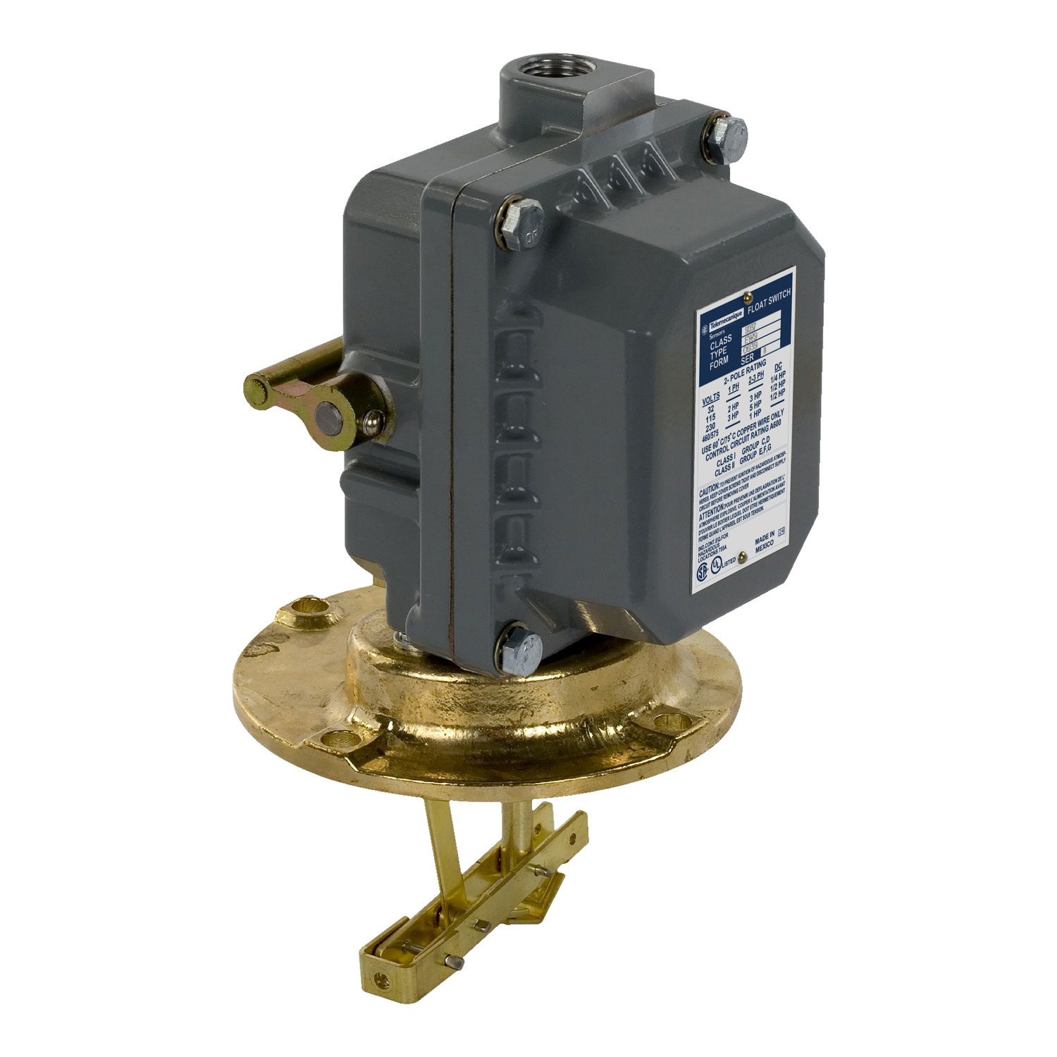 Float switch,  Pumptrol, closed tank, NEMA 7/9, flange mounted, 2 NC DPST DB contacts