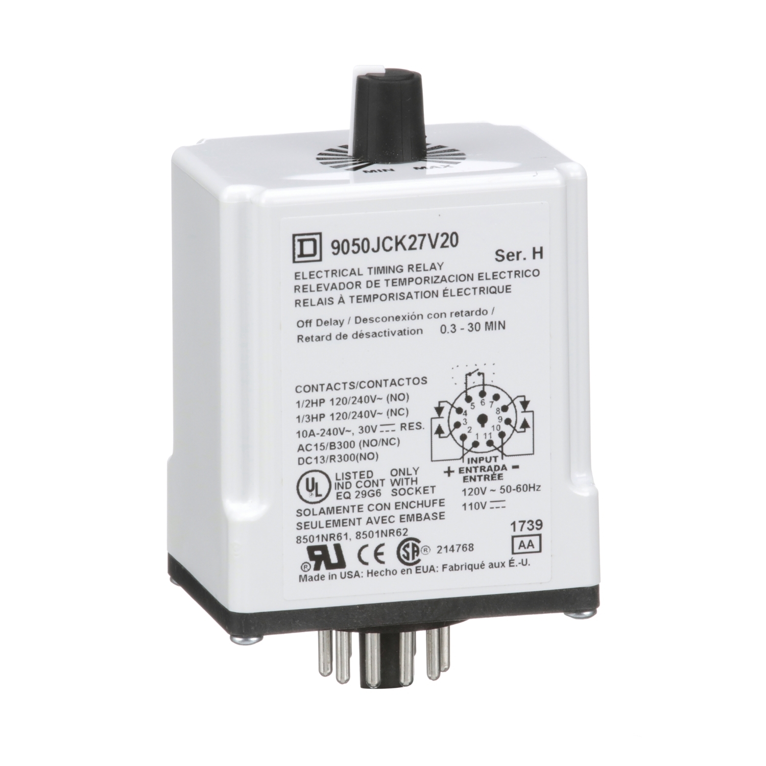 Timer, Harmony 9050 JCK, off delay, adjustable time, 0.3 to 30 minutes, 10A, 240V AC, 120V AC/110V DC