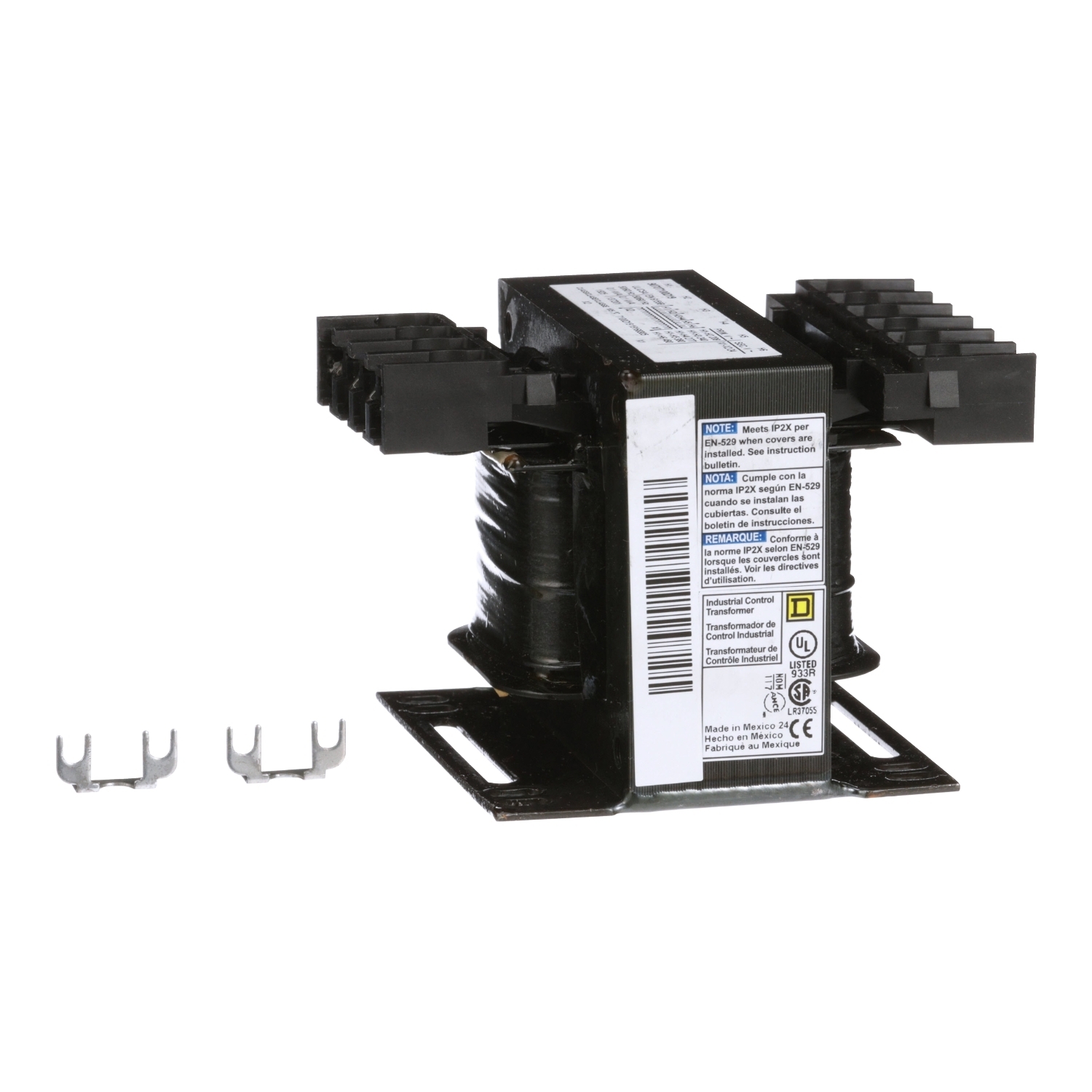 Transformer, Type T, industrial control, 100VA, 1 phase, 208/240/277/380/480V primary, 24V secondary, 55C rise