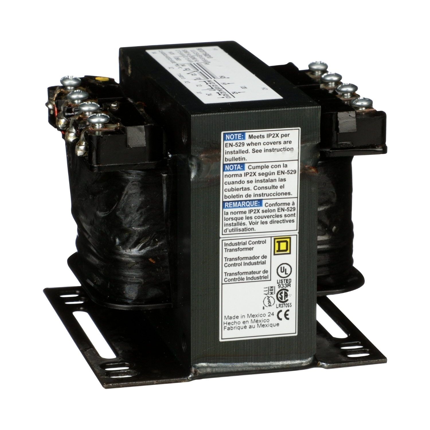 Transformer, Type T, industrial control, 150VA, 1 phase, 120V primary, 12/24V secondary, 55C rise
