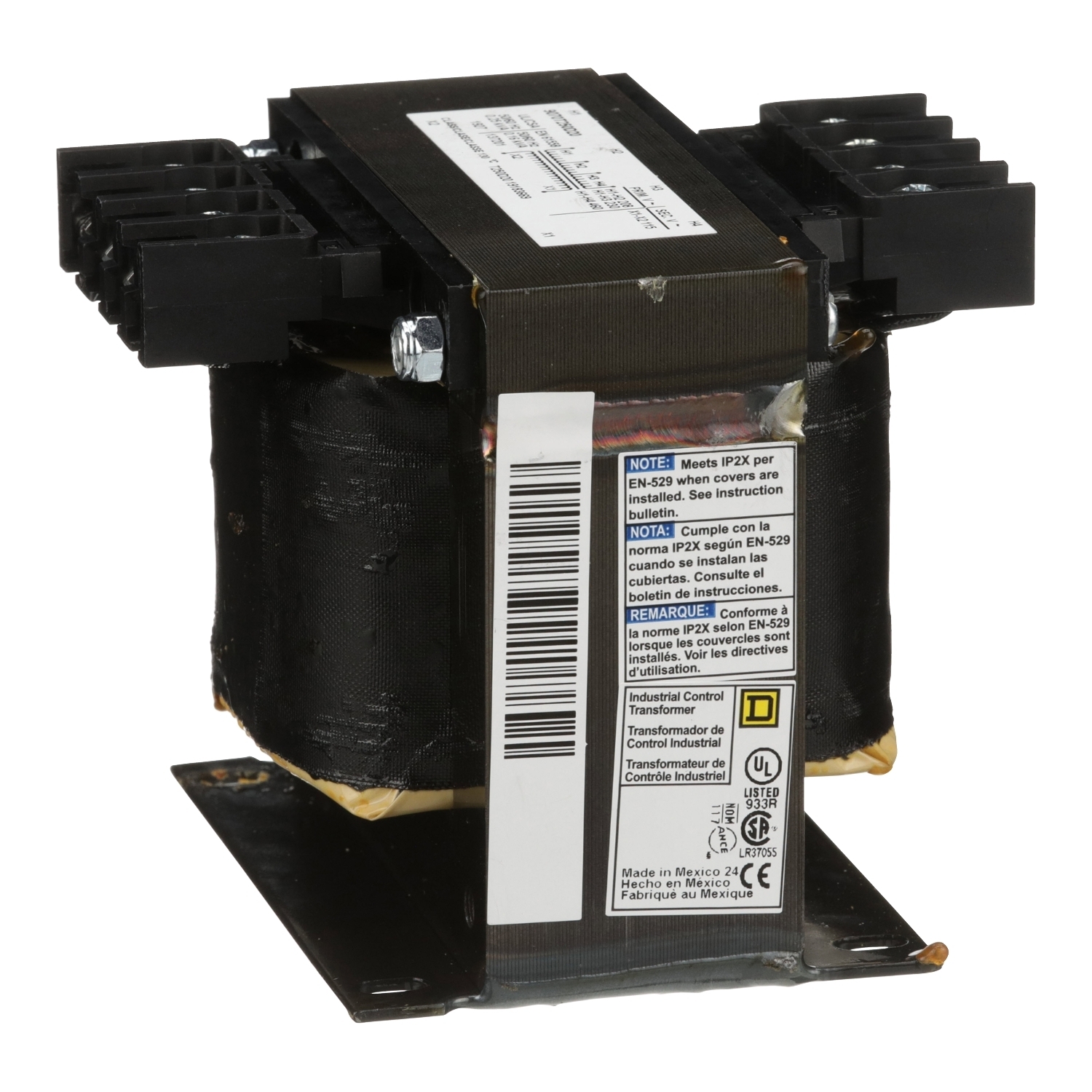 Transformer, Type T, industrial control, 250VA, 1 phase, 208/230/460V primary, 115V secondary, 80C rise