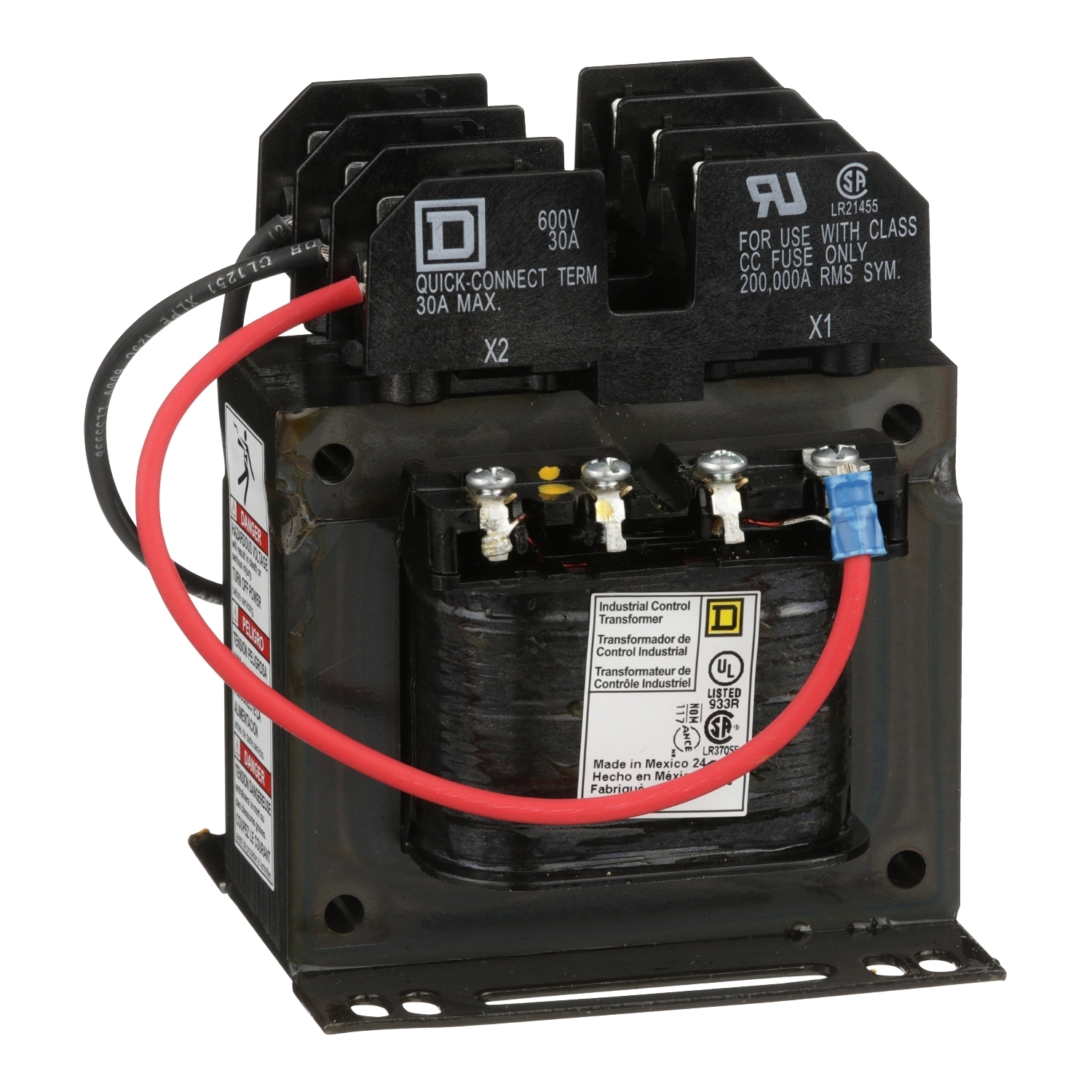 Industrial control transformer, Type TF, 1 phase, 100VA, 208/230/460V primary, 115V secondary, 50/60Hz